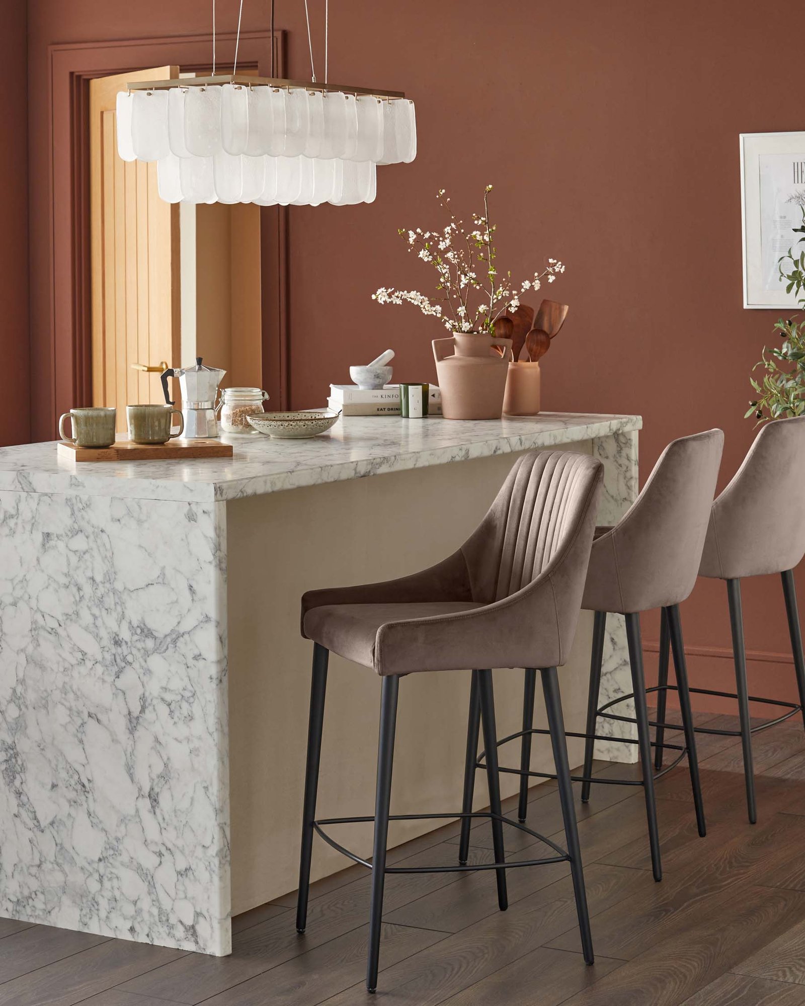 Blakely mocha Dusk velvet bar stool Side