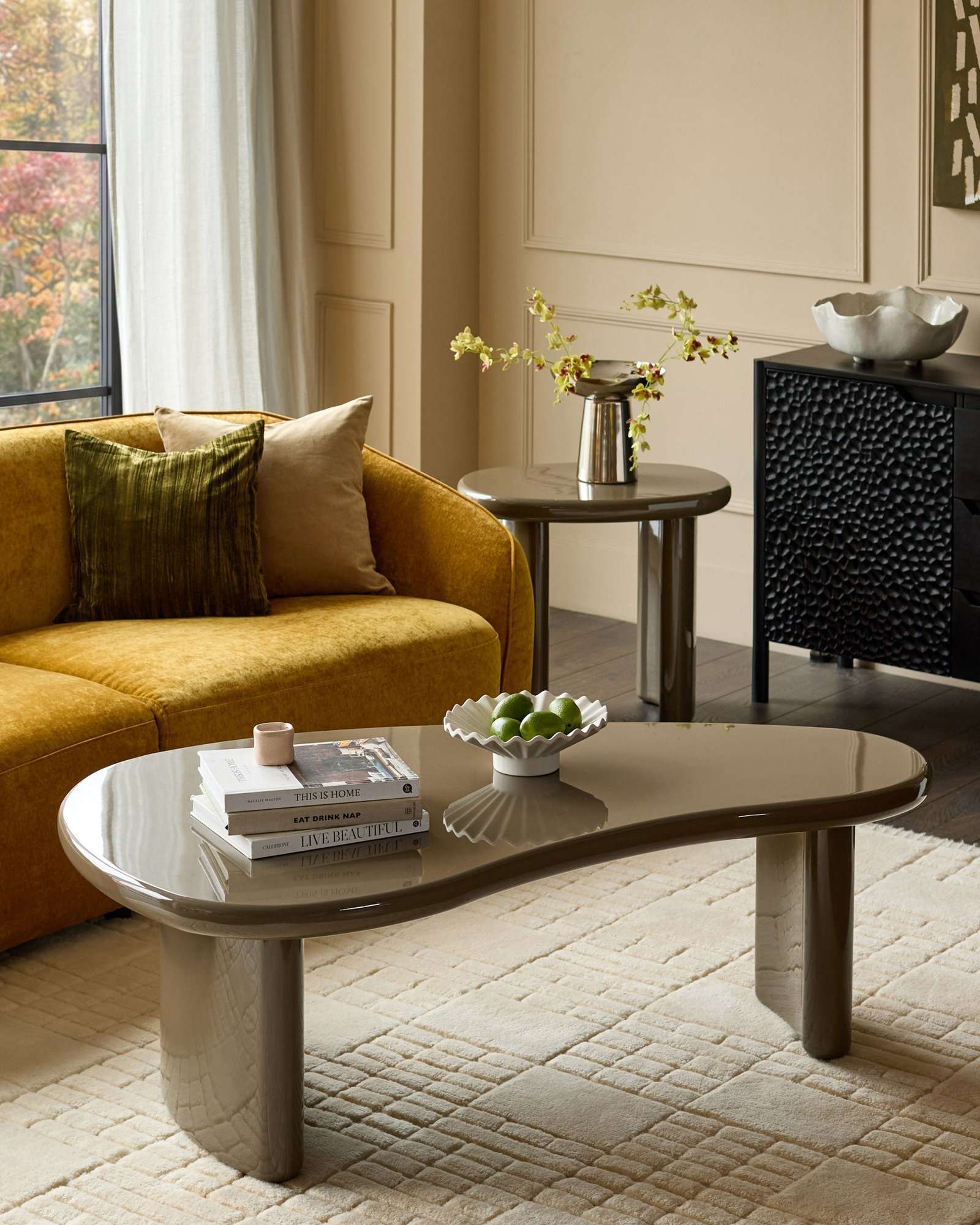 Carmela olive green gloss coffee table – Dusk Scotland Front