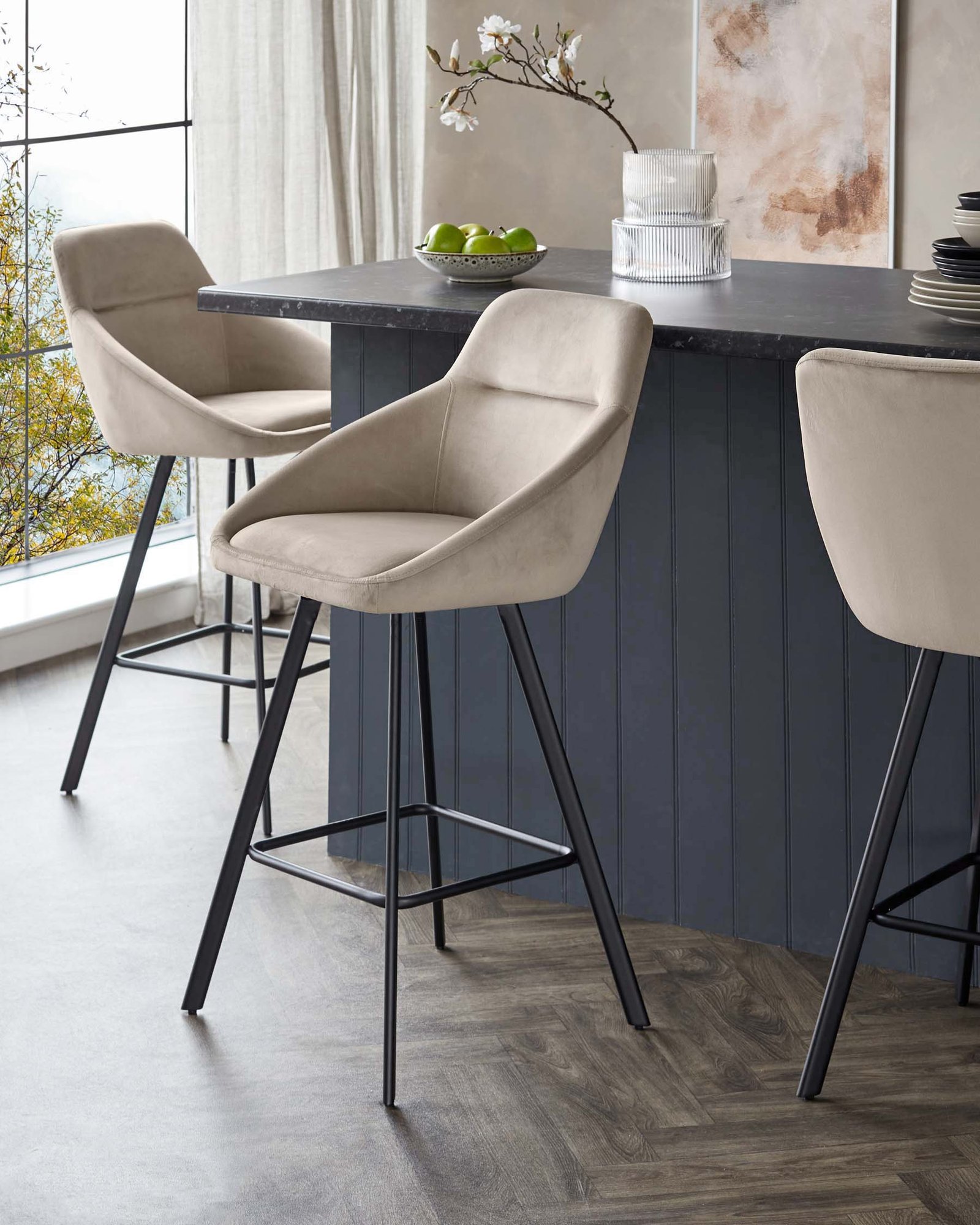 Cleo champagne velvet Dusk England swivel bar stool Back