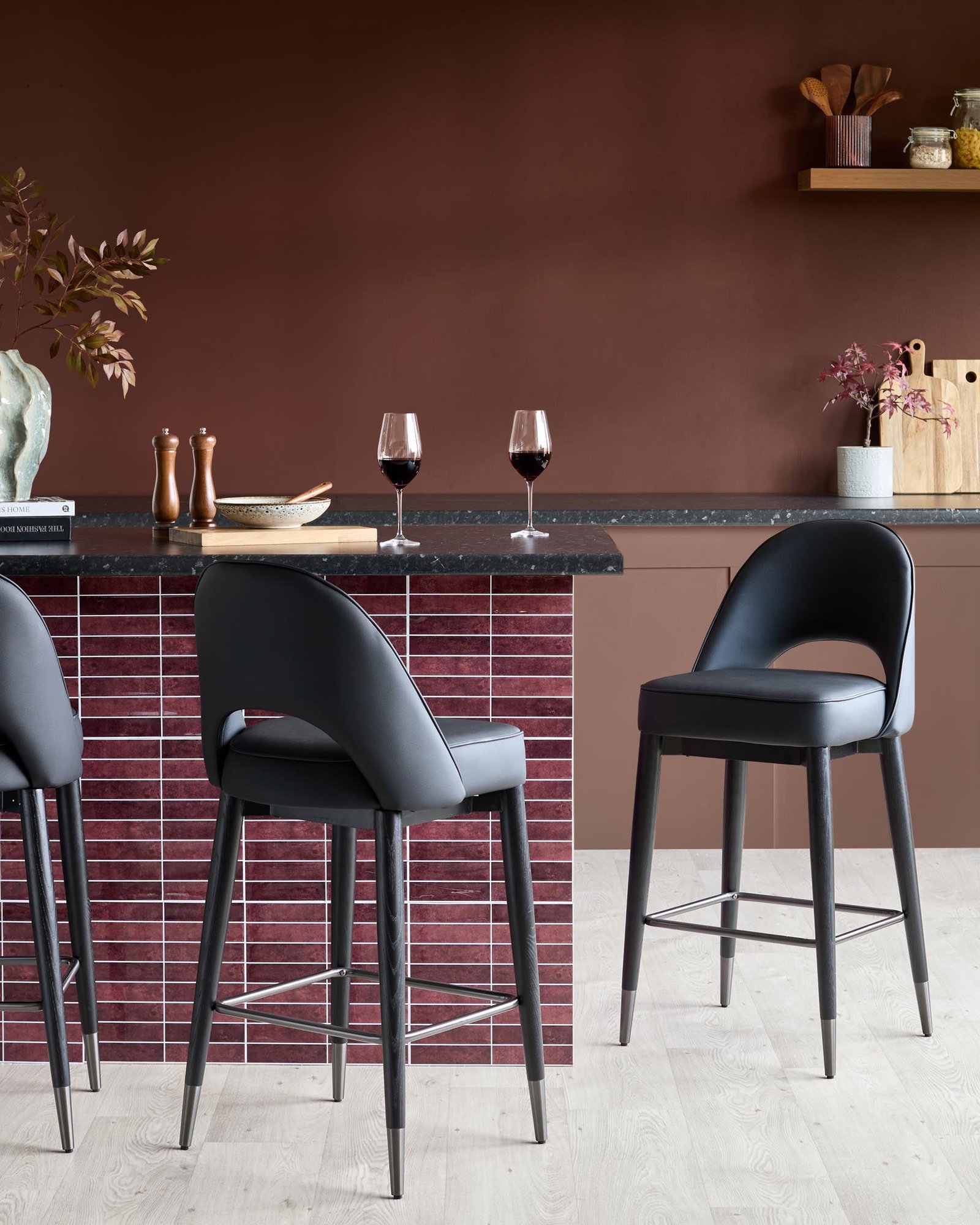 Clover black faux Dusk leather bar stool Back