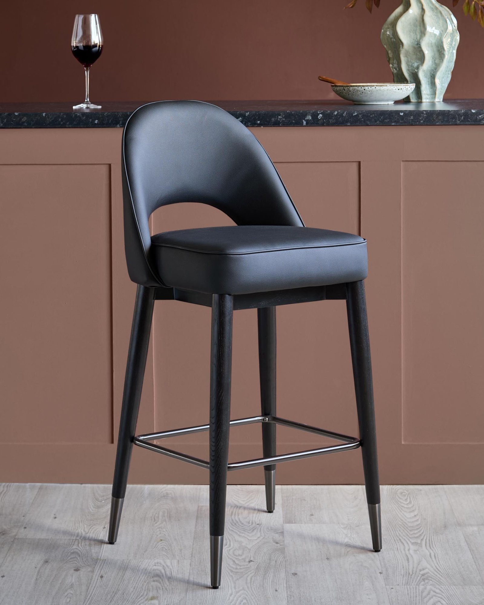 Clover black faux Dusk leather bar stool Front