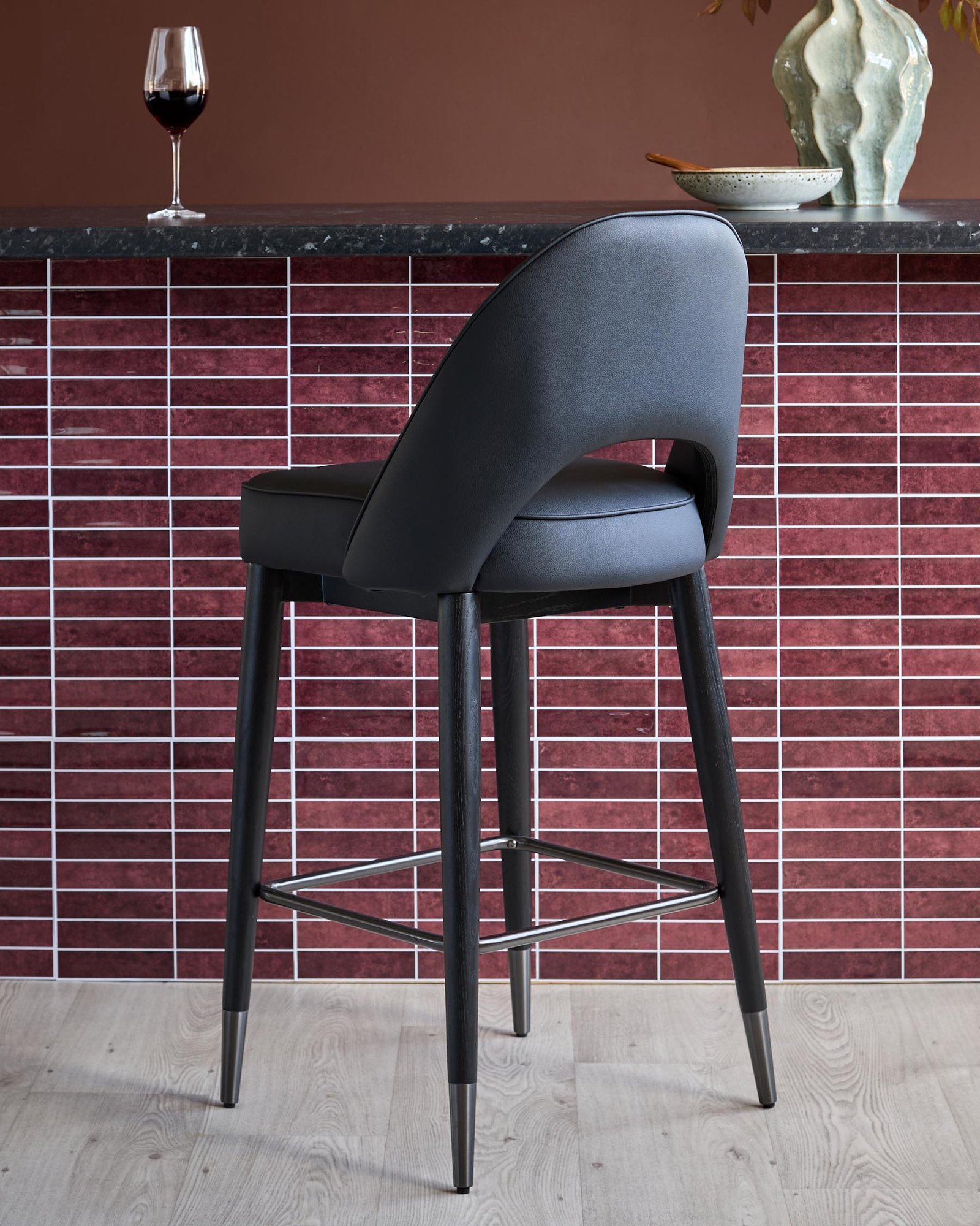 Clover black faux Dusk leather bar stool Side