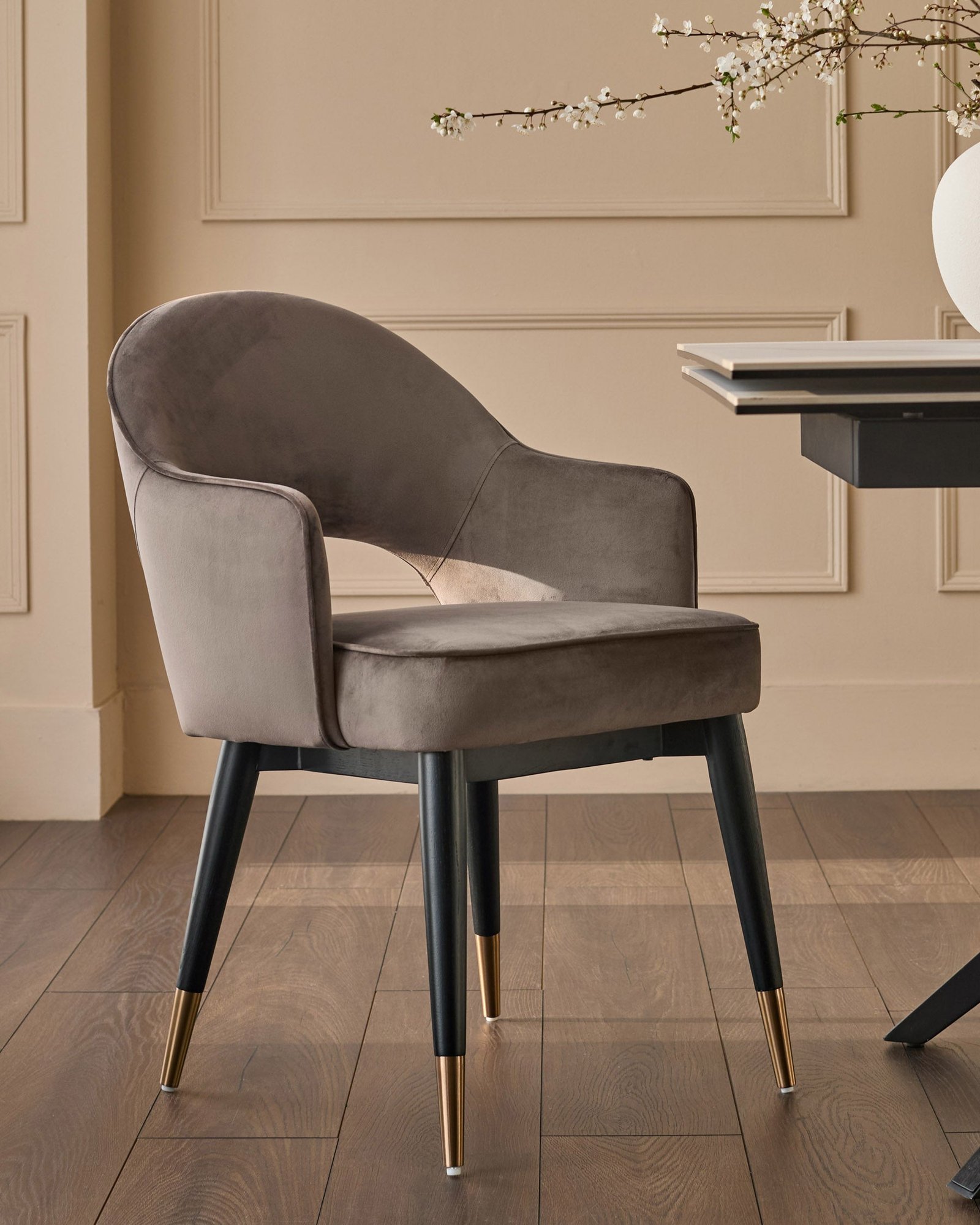 Clover mocha velvet dining armchair – Dusk Front