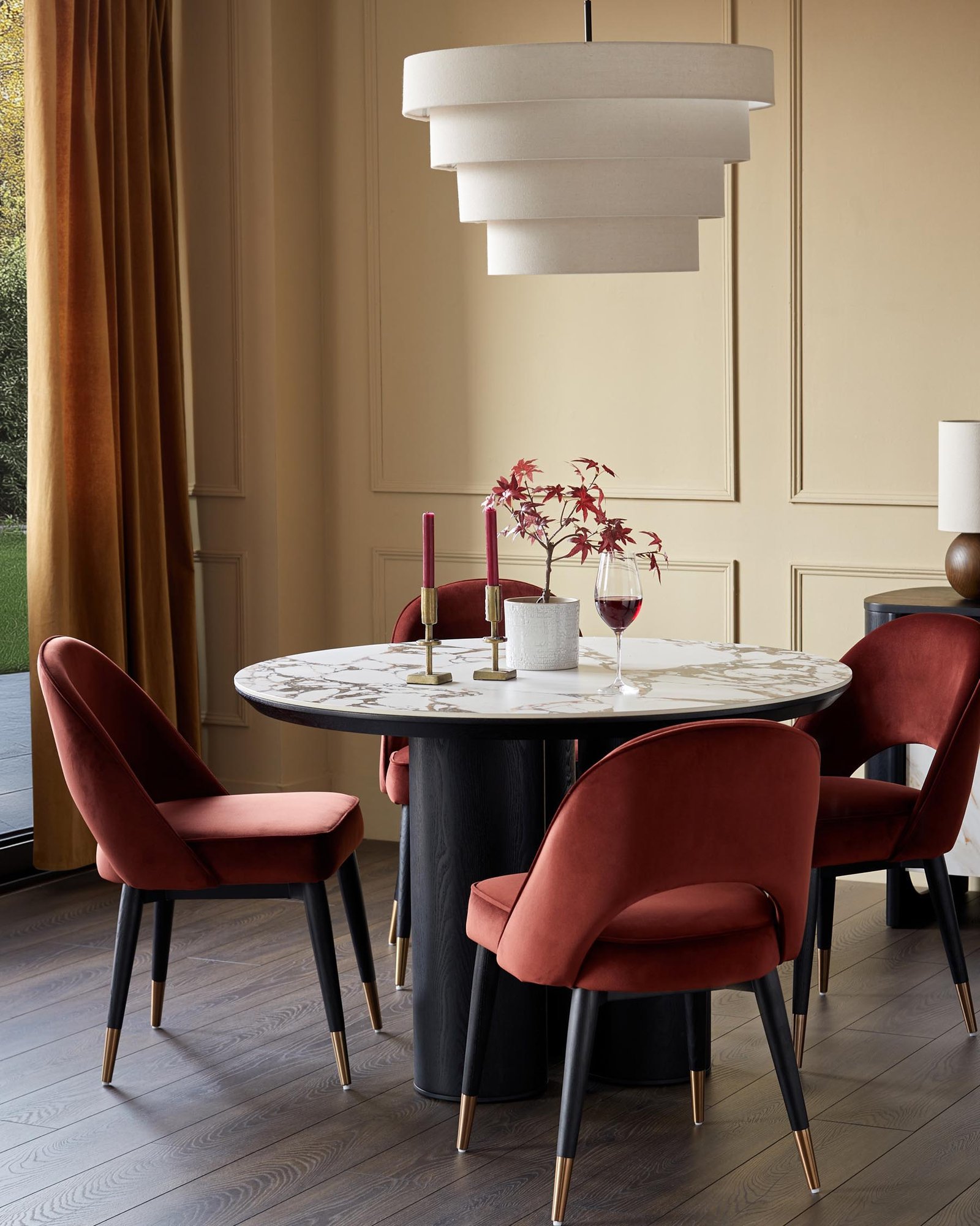 Clover toffee red velvet dining Dusk England chair - set of 2 Back