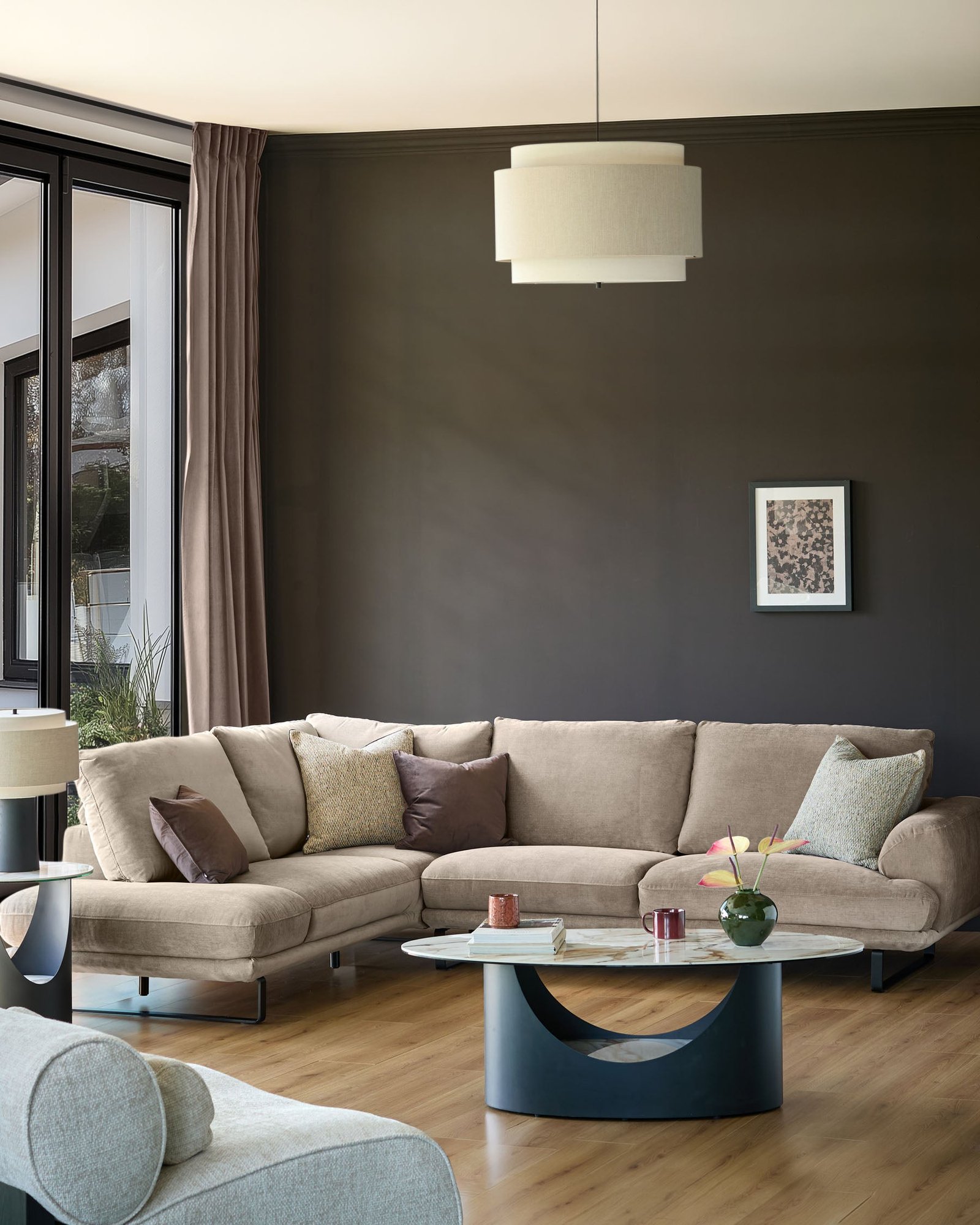 Colette mink chenille left hand corner chaise sofa – Dusk Back