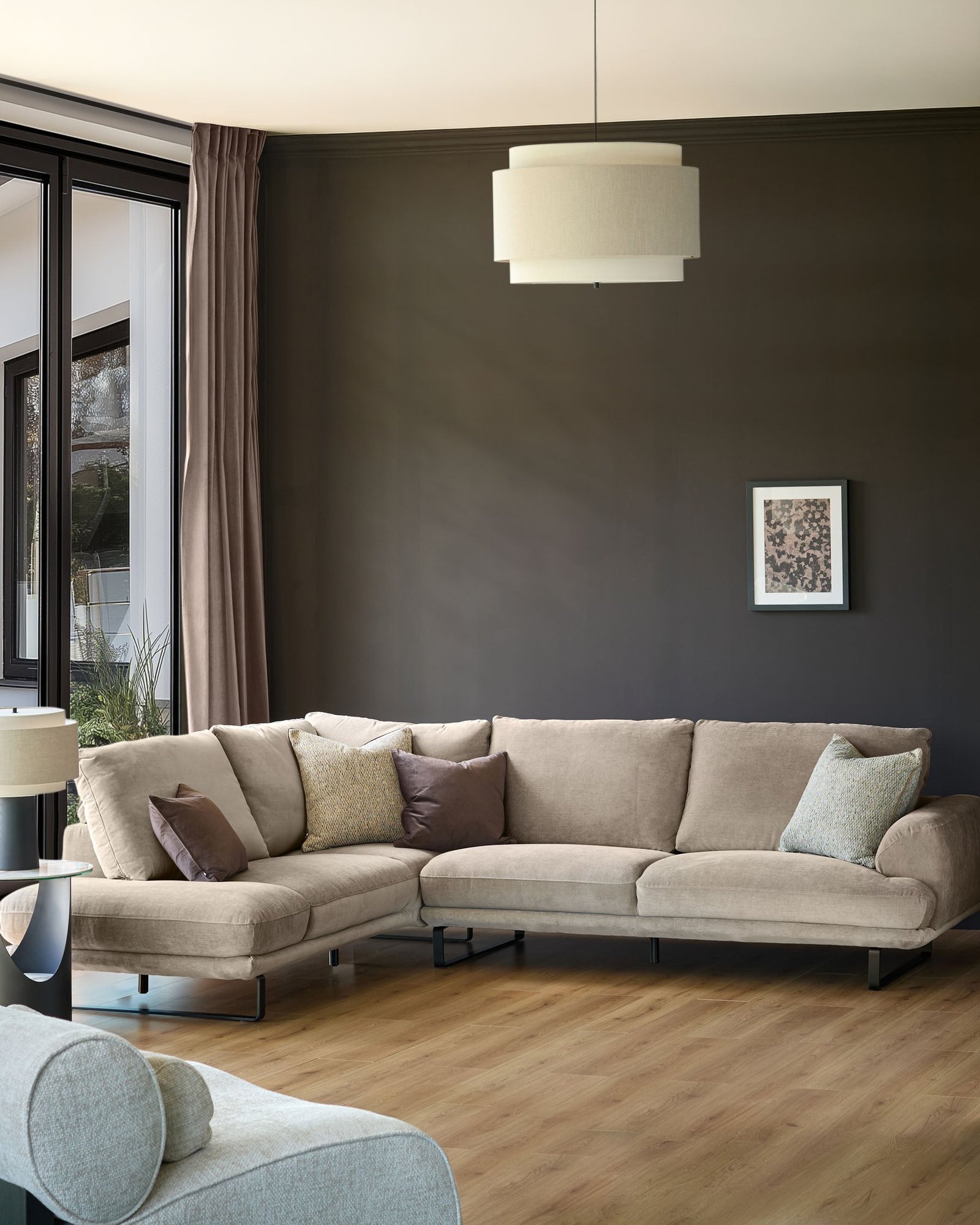 Colette mink chenille left hand corner chaise sofa – Dusk Front