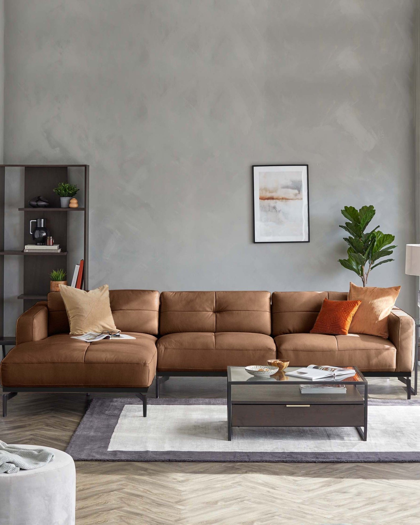 Colton tan leather left Dusk England hand corner chaise sofa Front
