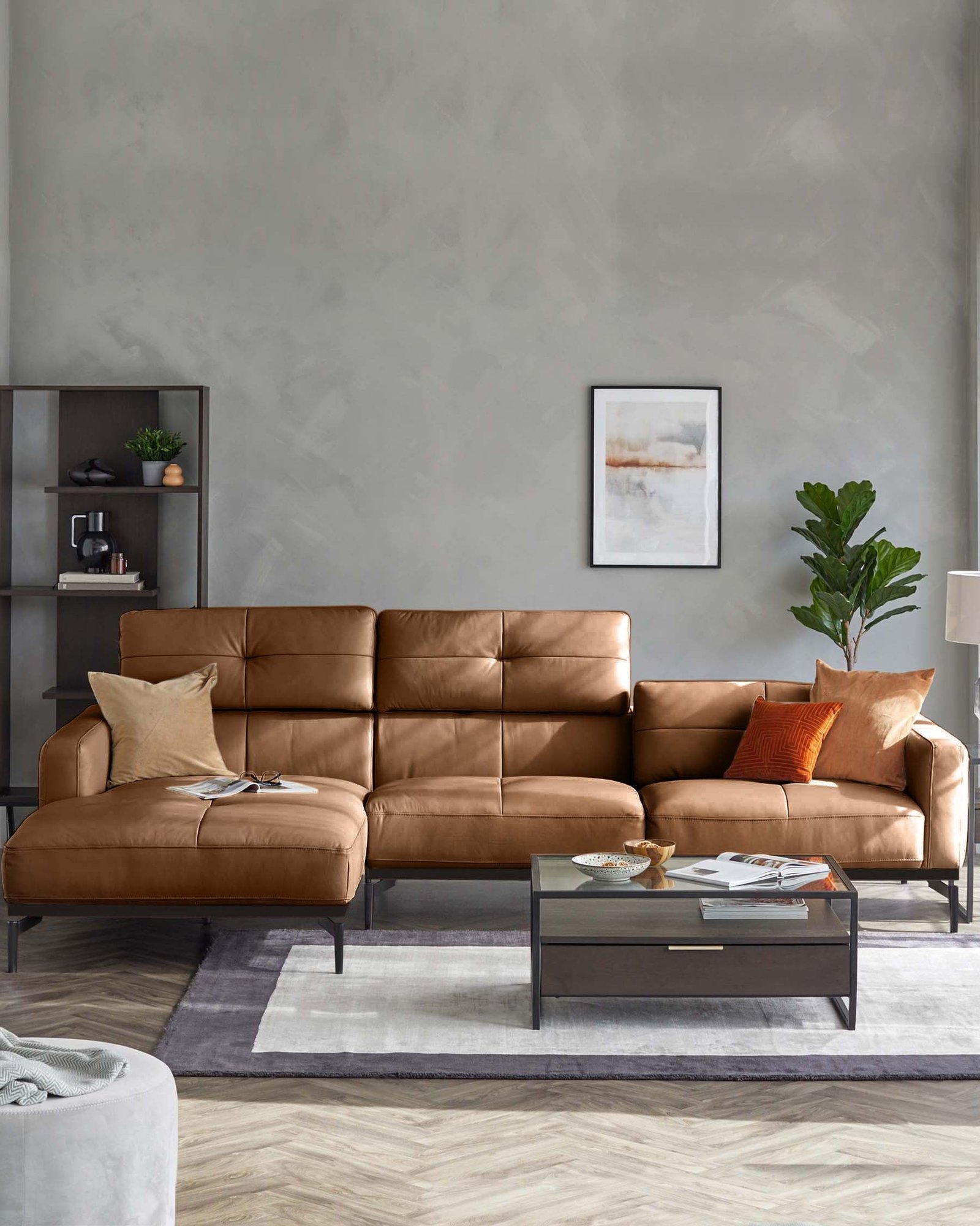 Colton tan leather left Dusk England hand corner chaise sofa Side