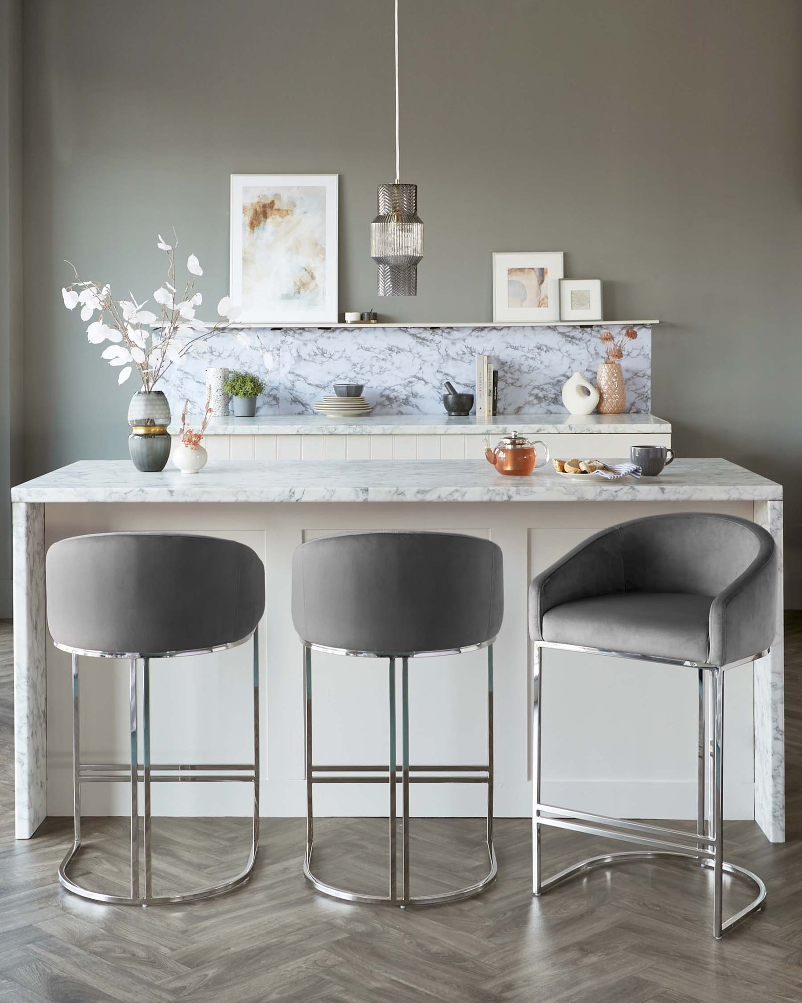 Dakota Dark Grey Velvet and Stainless Steel Bar Stool – Dusk Back