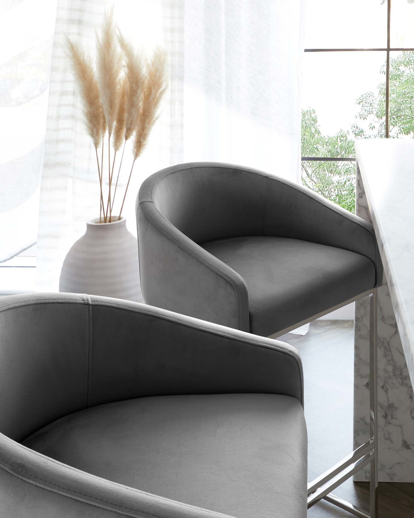 Dakota Dark Grey Velvet and Stainless Steel Bar Stool – Dusk Side