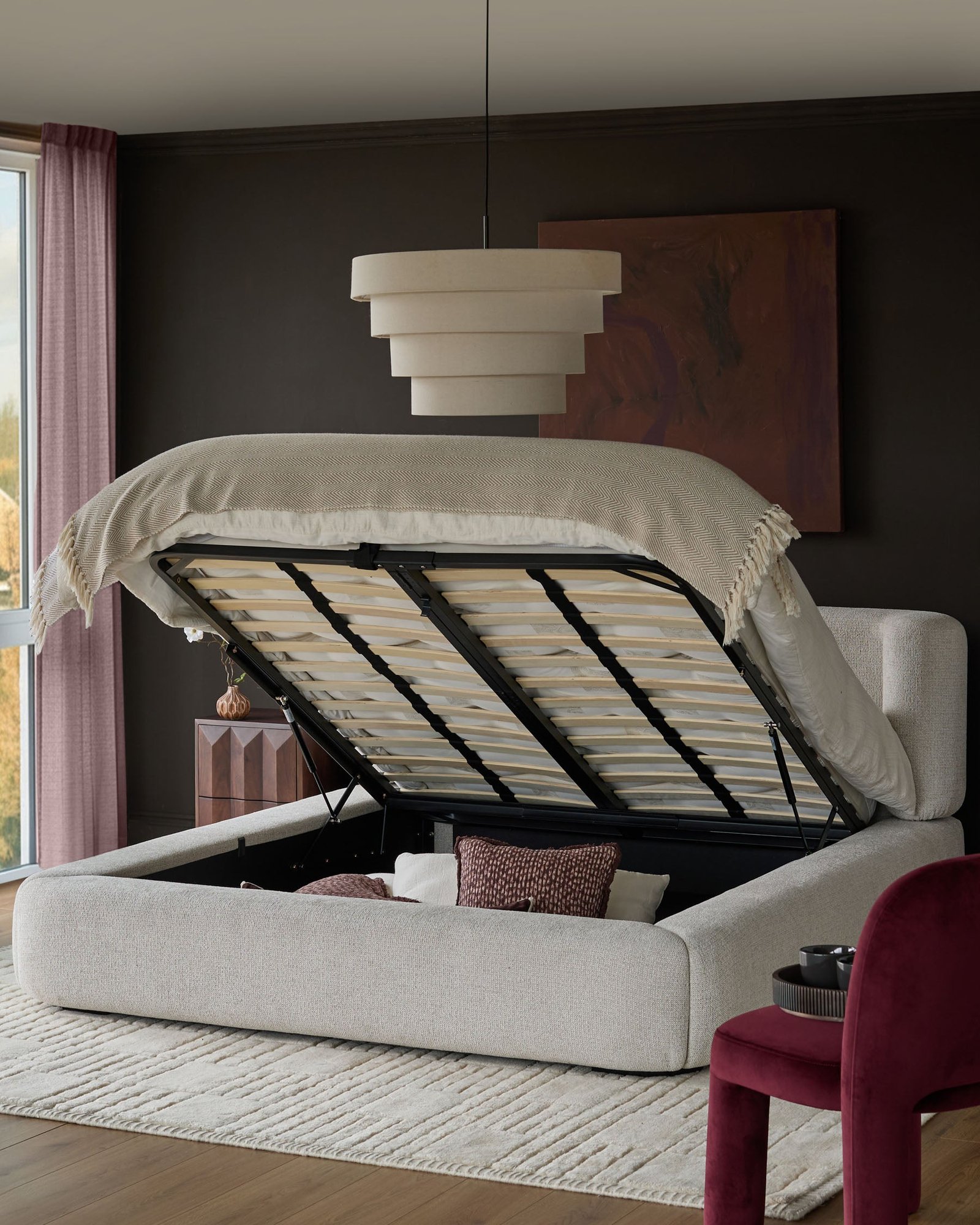 Darla natural chenille Dusk Scotland double ottoman storage bed Side