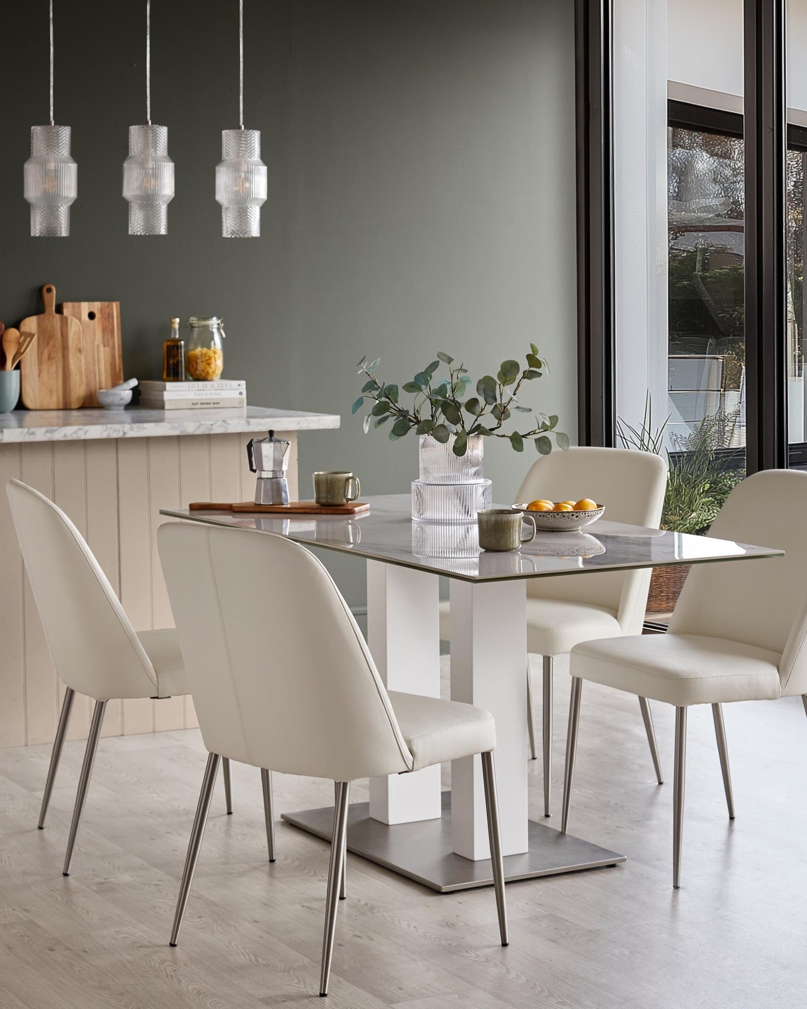 Deco white leather dining Dusk Scotland chair - set of 2 Back