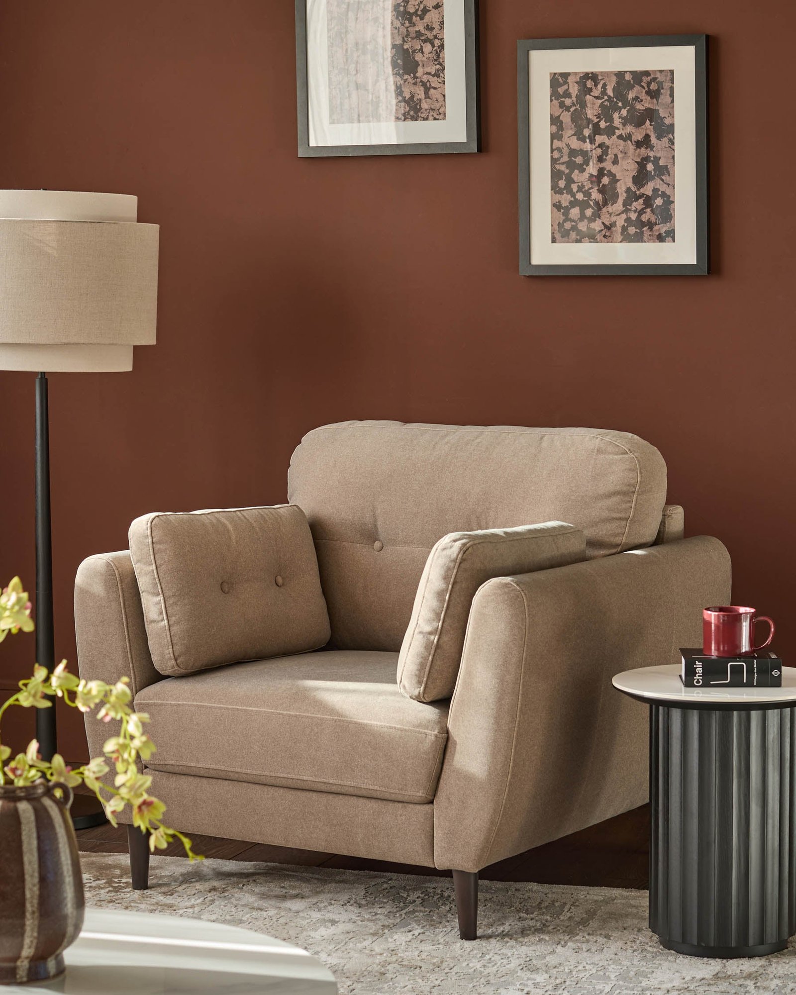 Delilah mocha Dusk plush fabric armchair Back