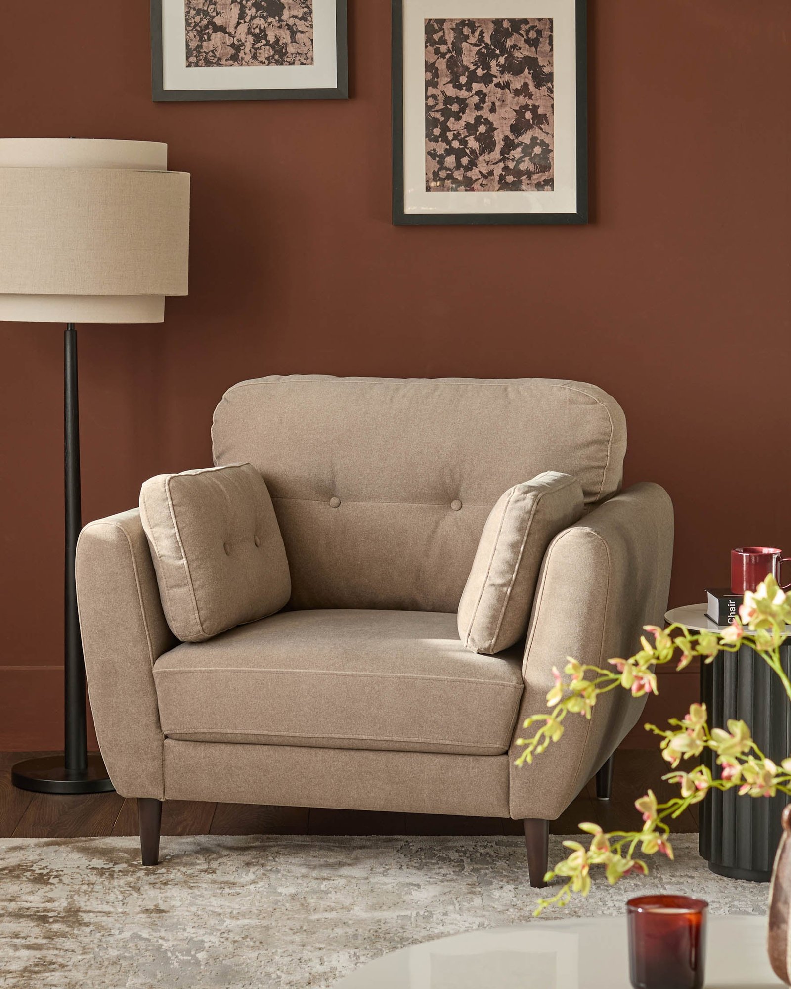 Delilah mocha Dusk plush fabric armchair Front
