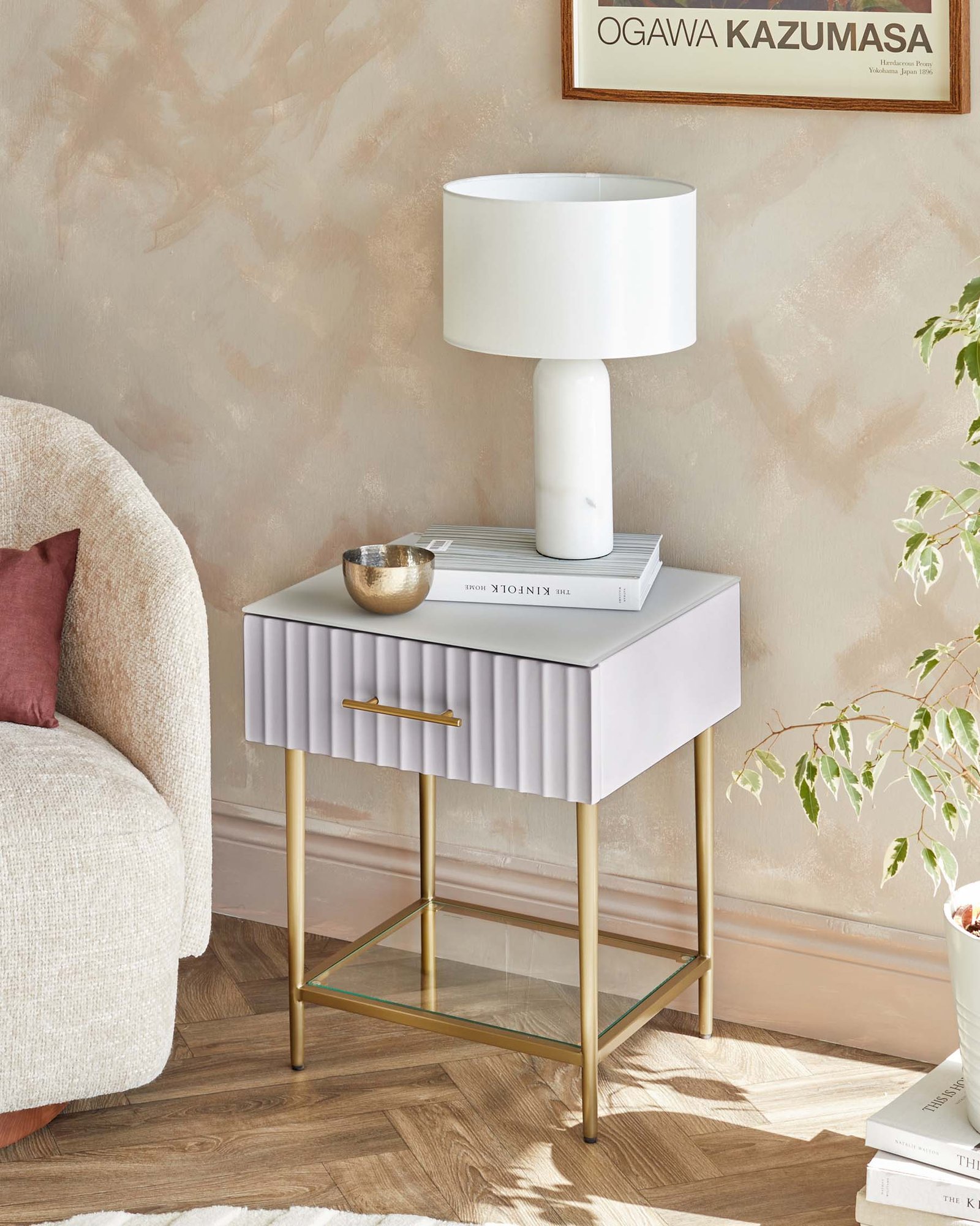 Dusk England Albury Light Grey Bedside Table with single drawer Back