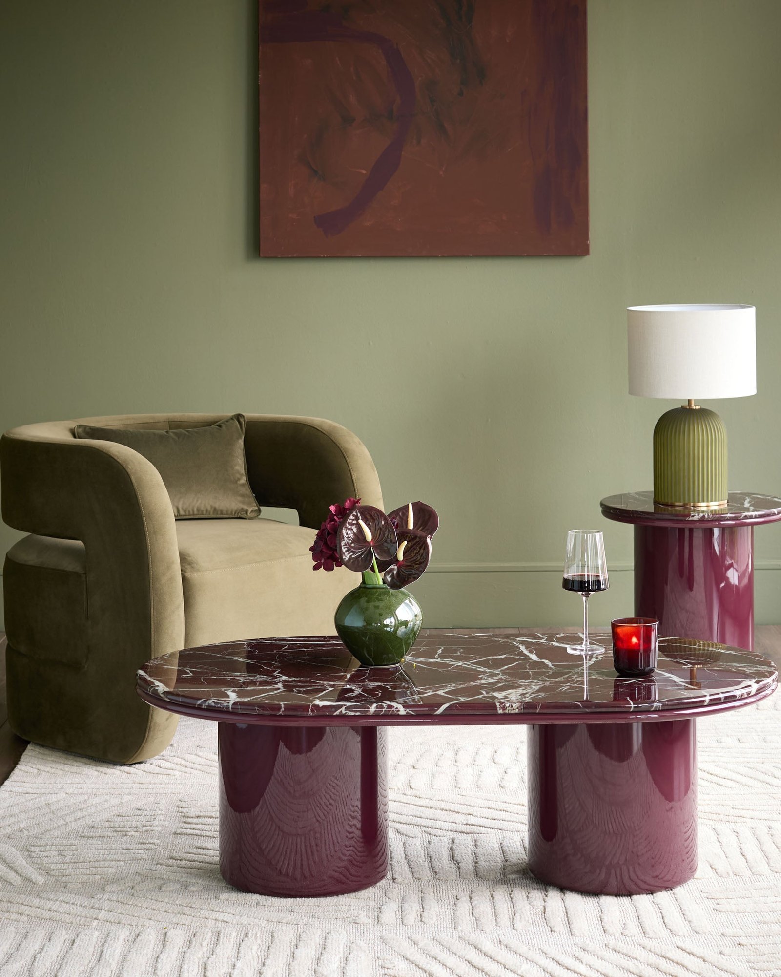 Dusk England Carlotta red calacatta with plum gloss coffee table Front