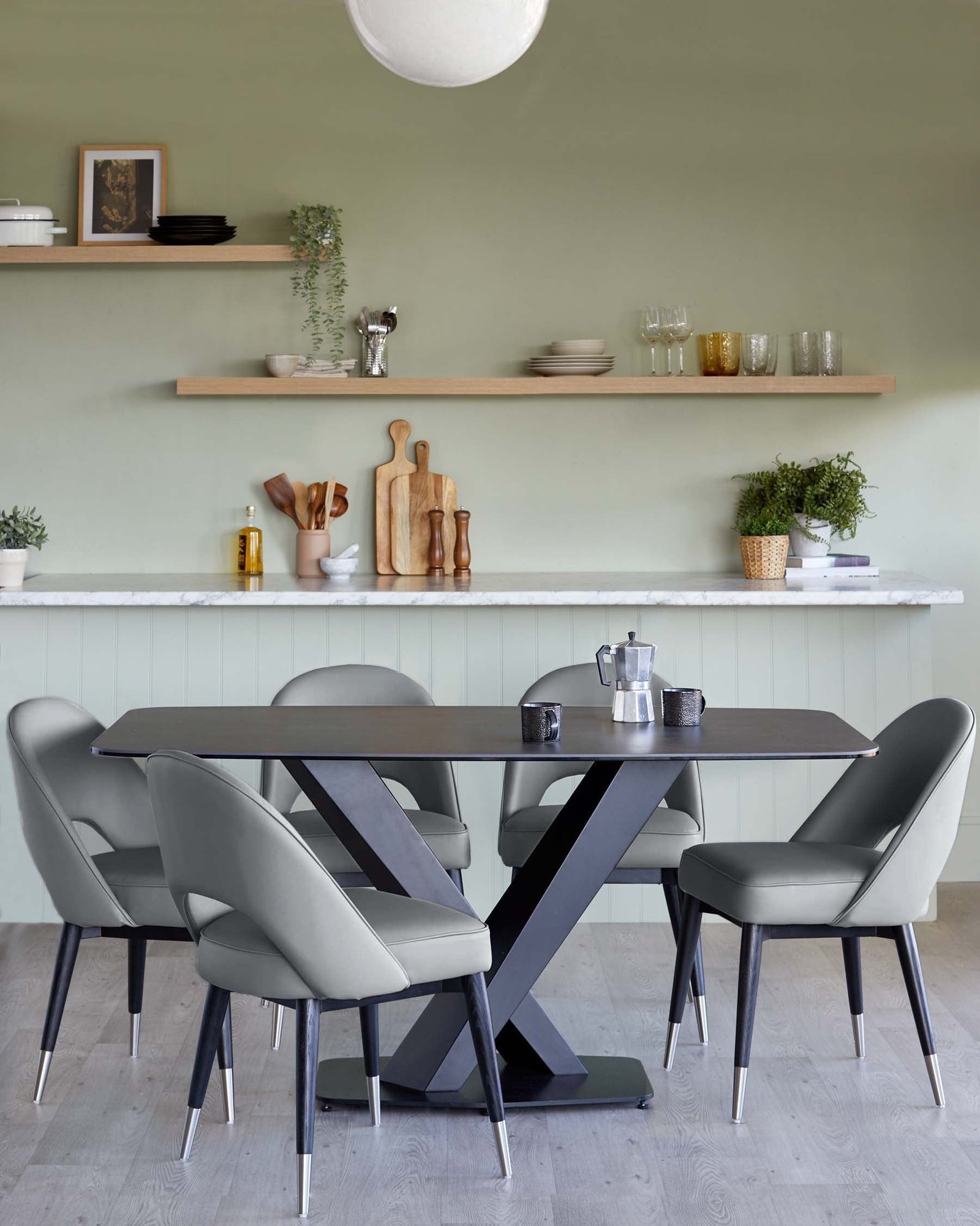 Dusk England Clover mid grey faux leather dining chair - set of 2 Back