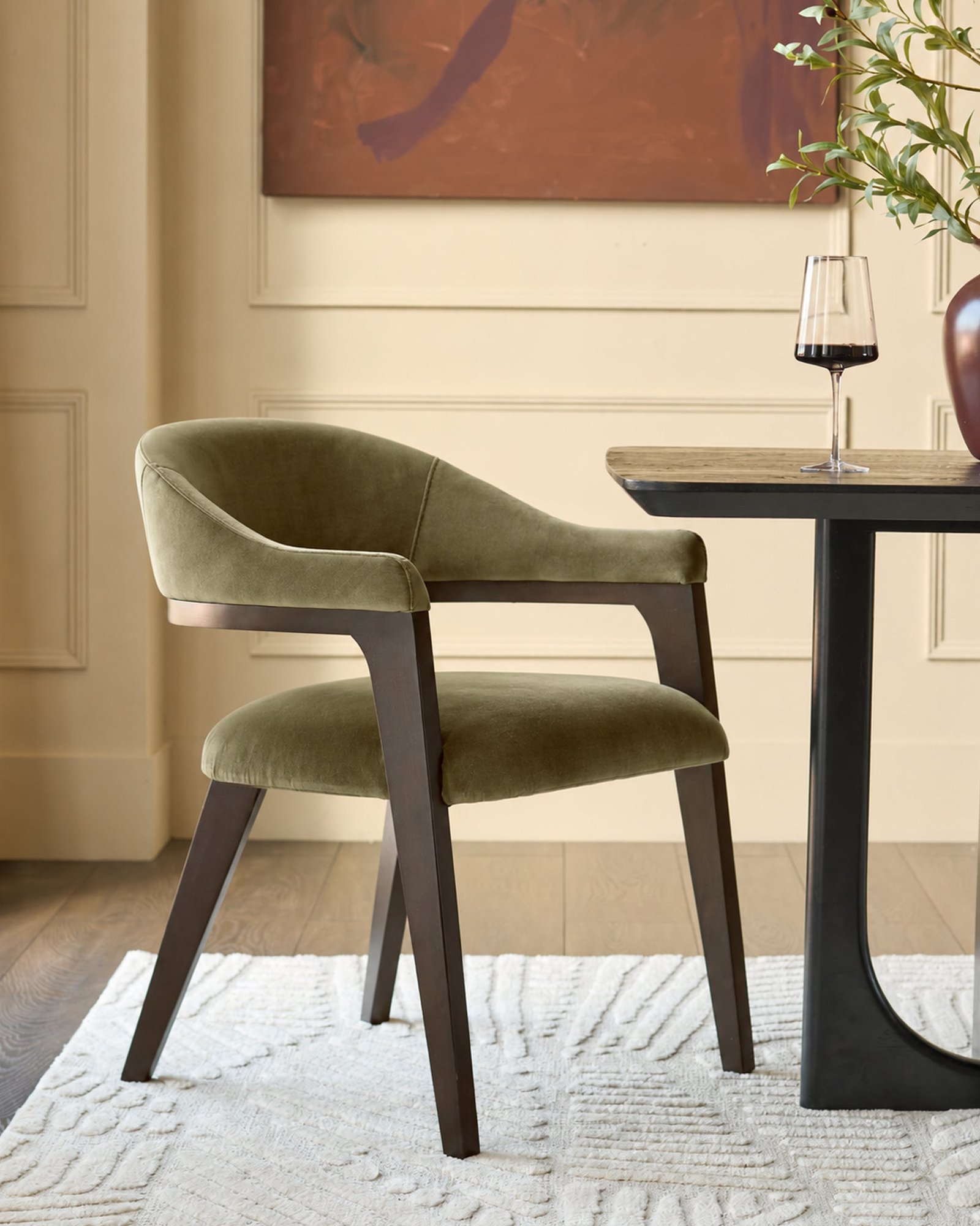 Dusk England Dylan olive green velvet dining chair Front