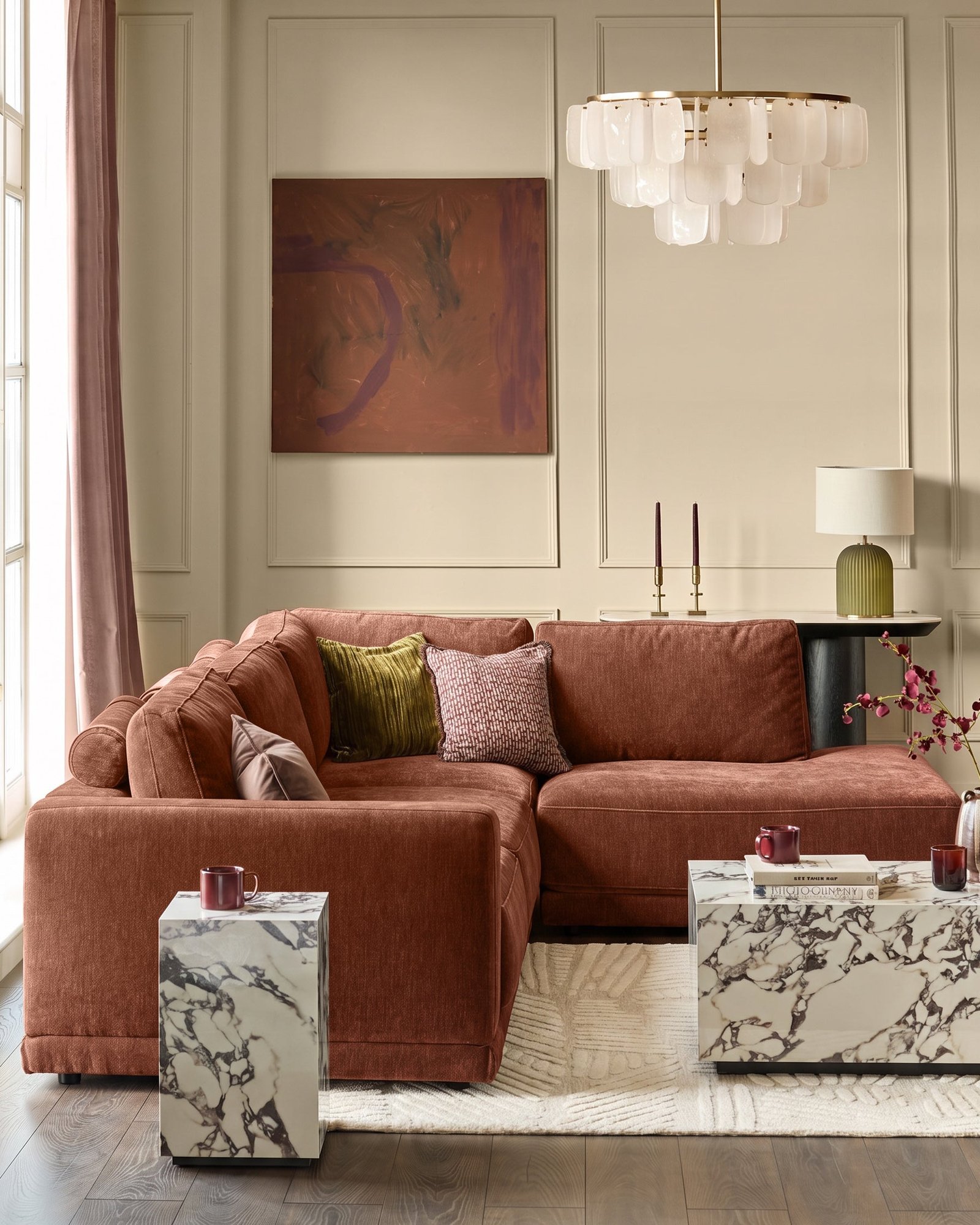 Dusk England Eden apricot chenille sofa module Side