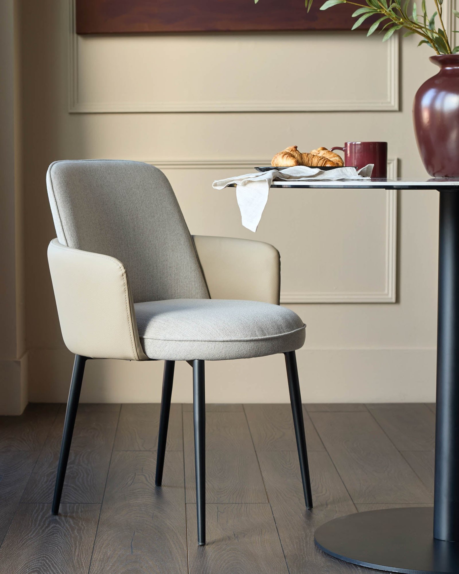 Dusk England Wren natural fabric and natural faux leather dining chair - set of 2 Front