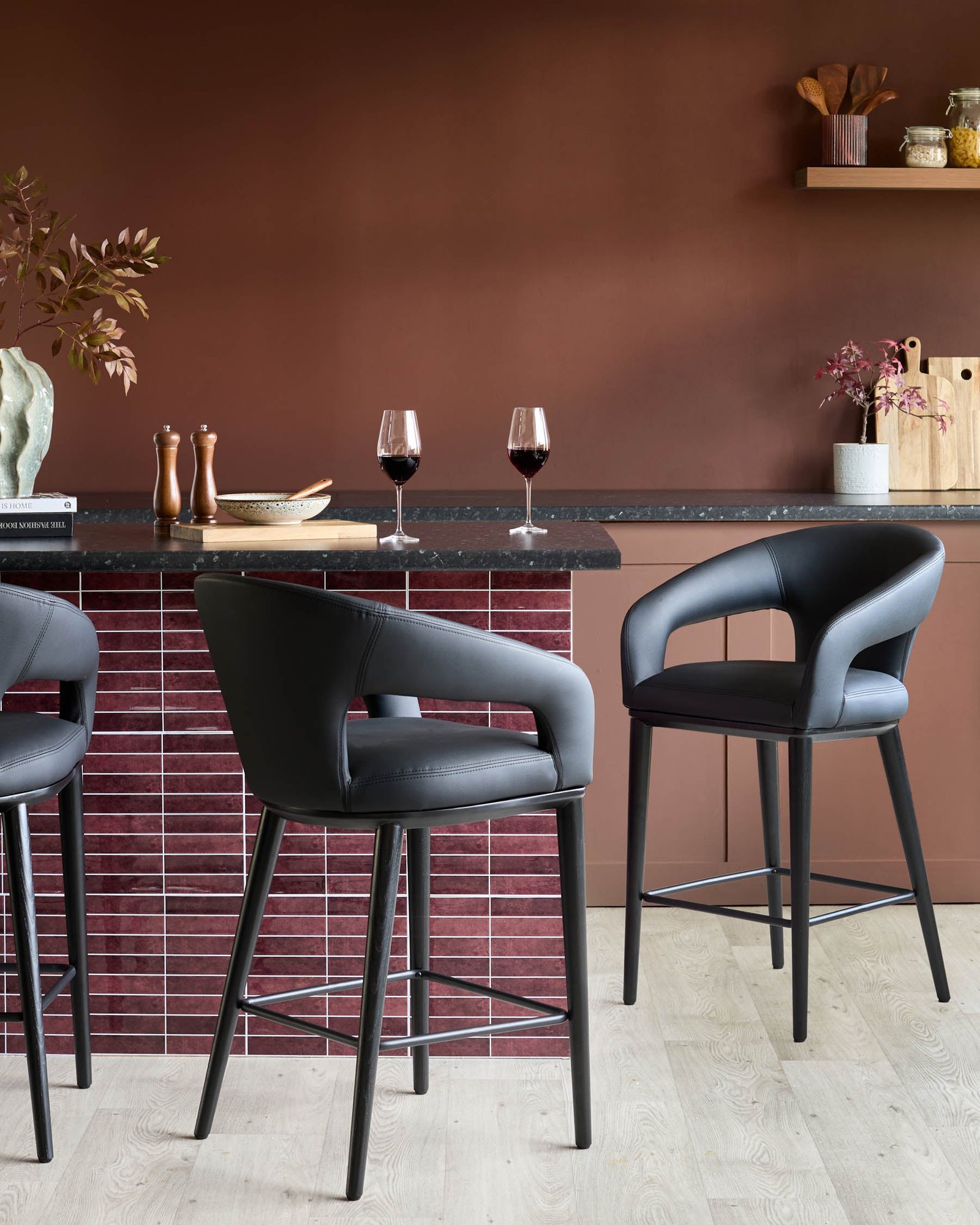 Dusk Heath black faux leather bar stool Back