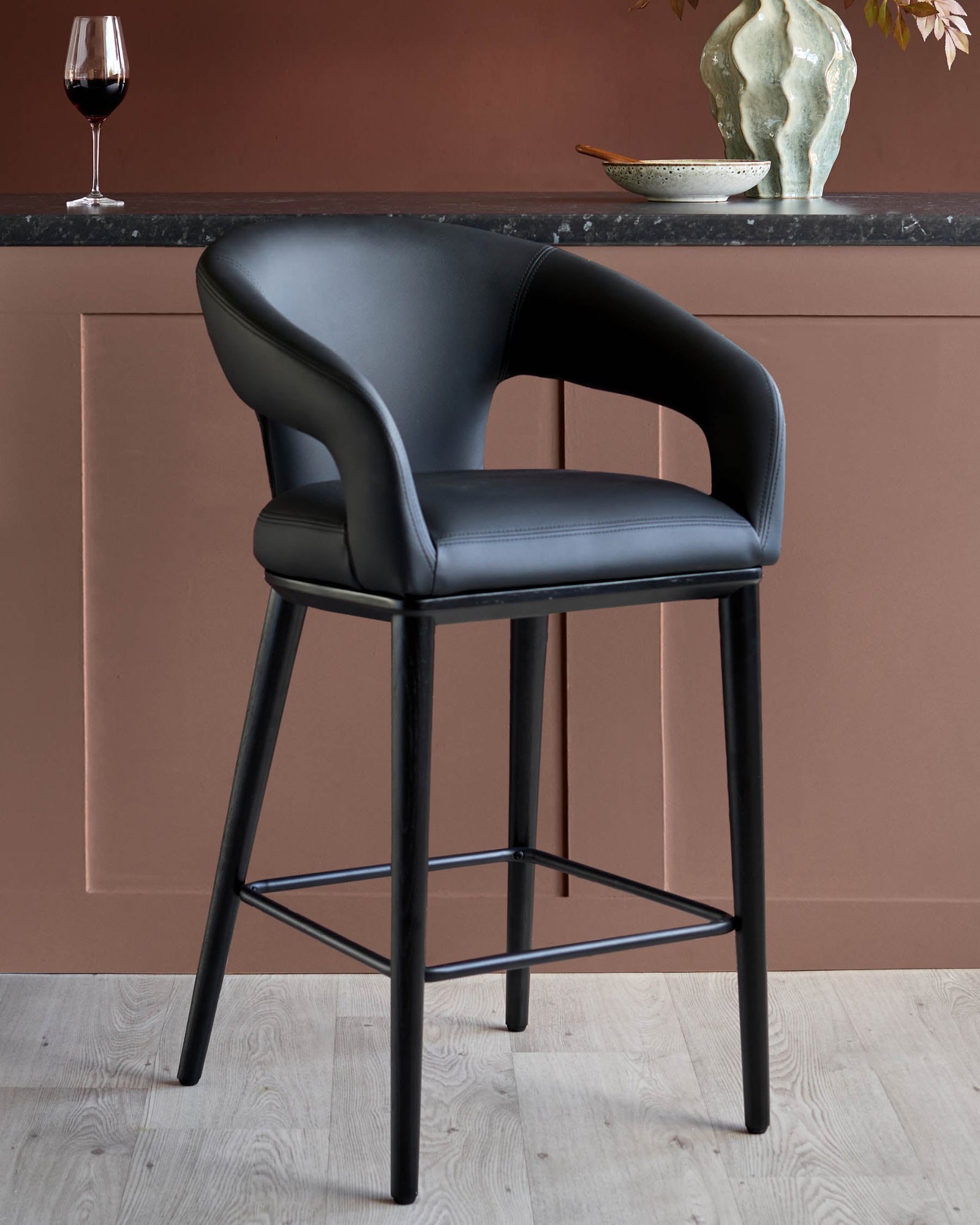 Dusk Heath black faux leather bar stool Front