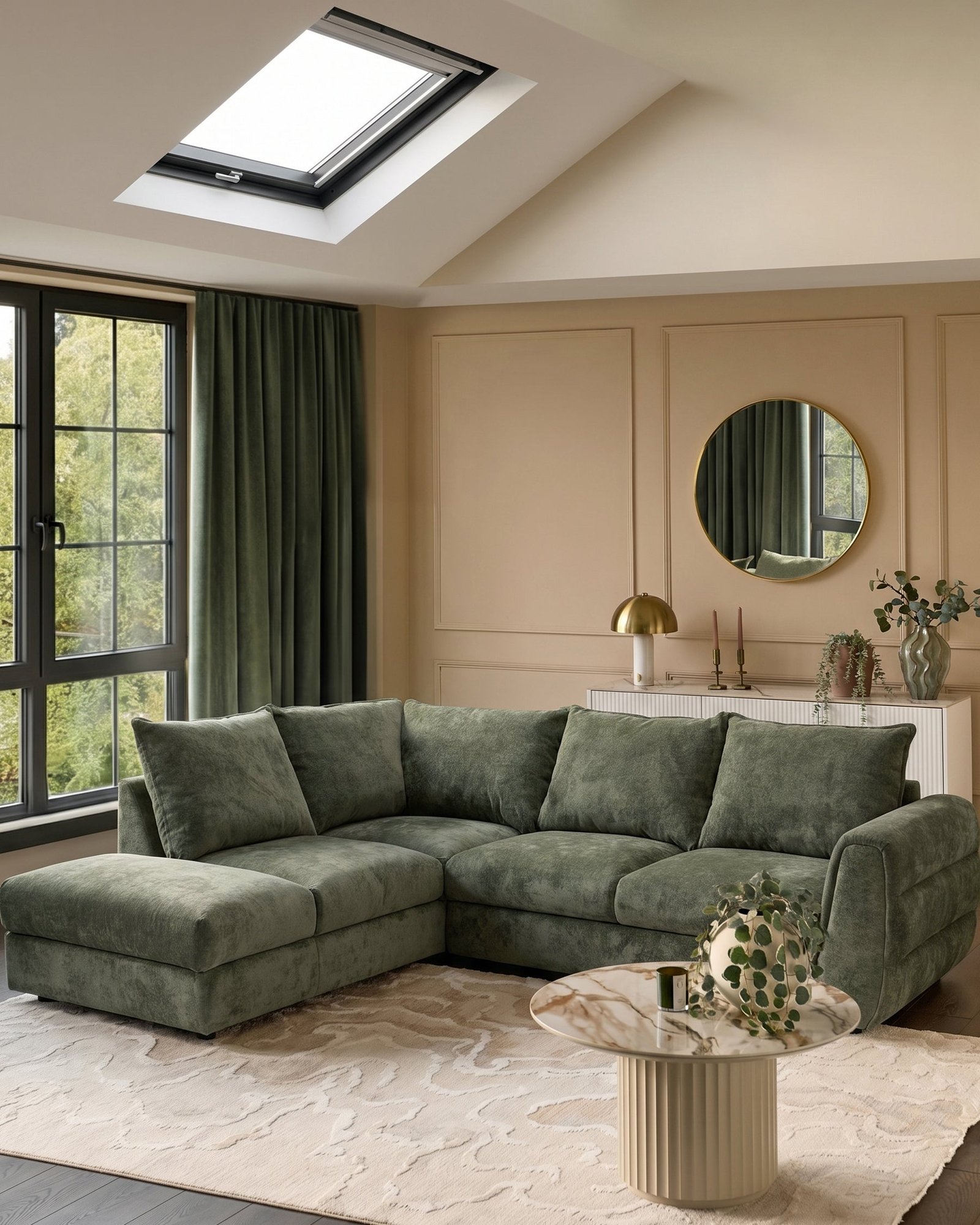 Dusk Heidi dark green chenille left hand corner chaise sofa Back