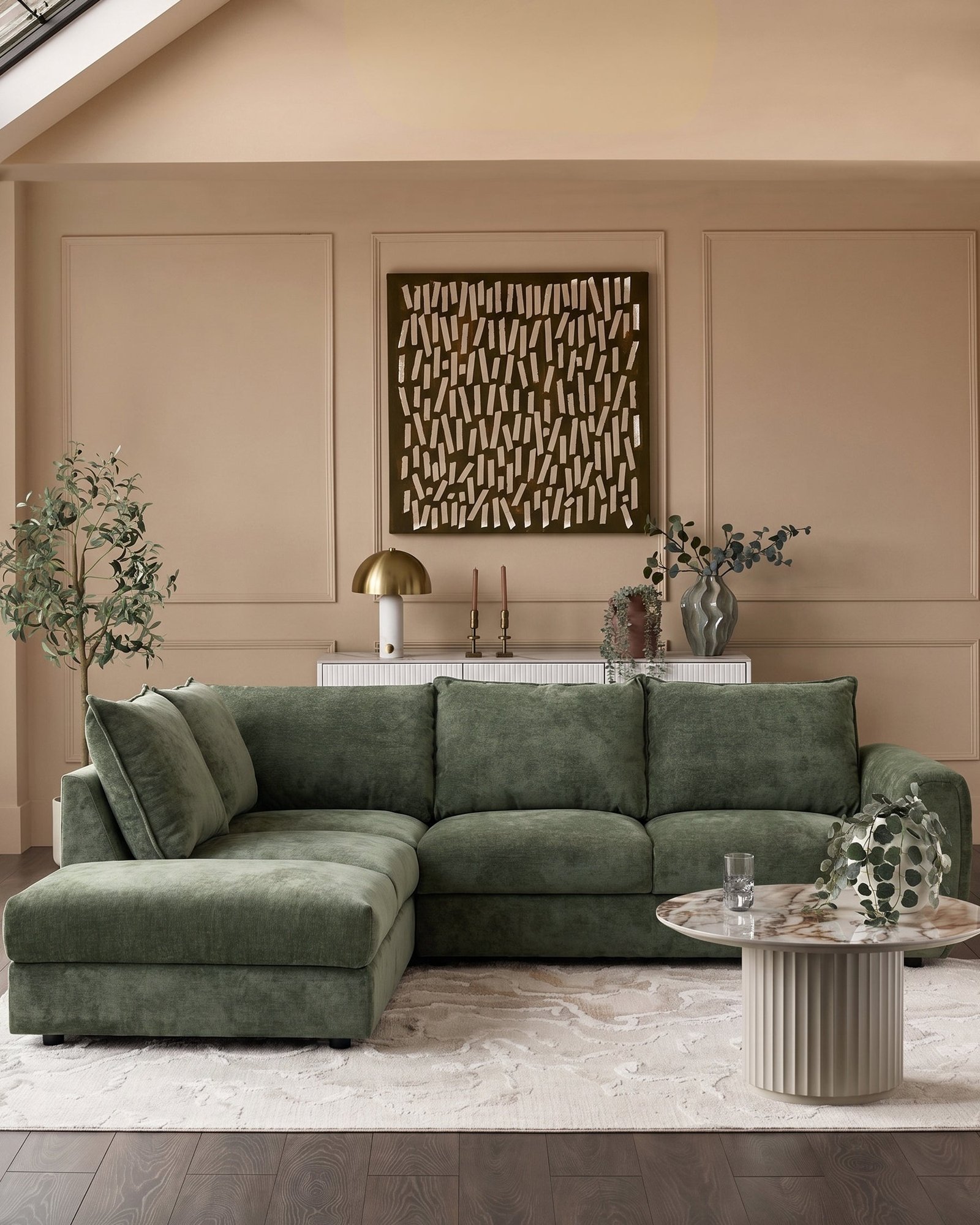 Dusk Heidi dark green chenille left hand corner chaise sofa Side