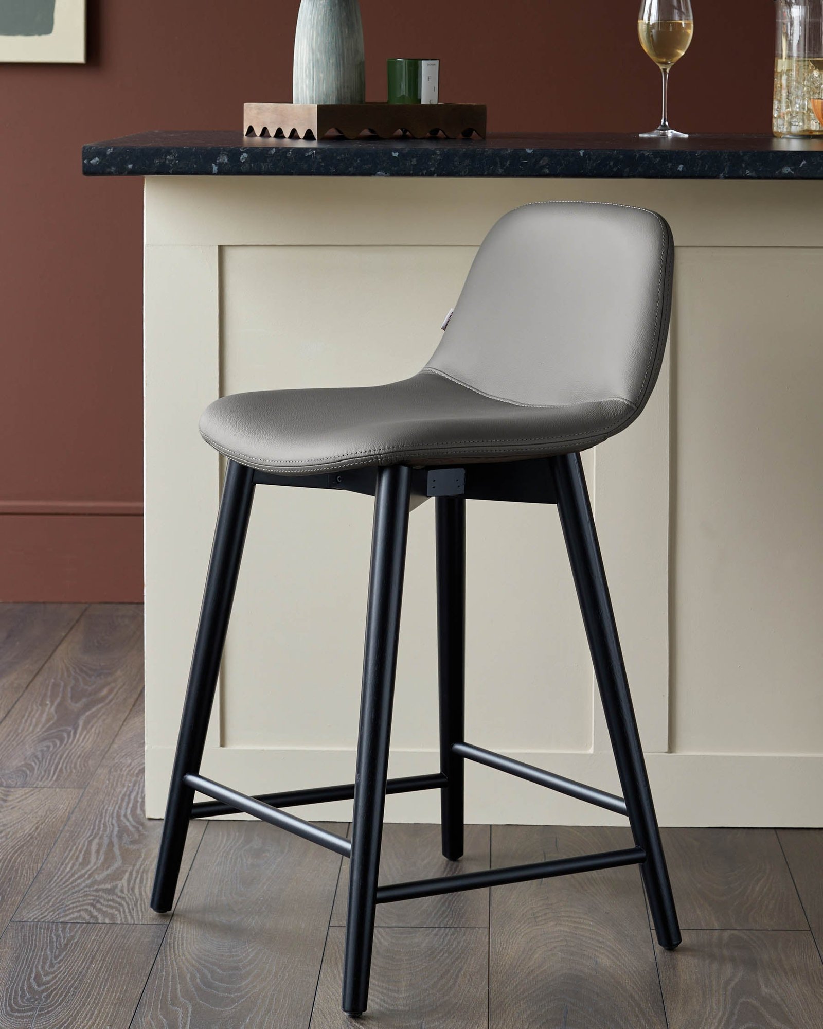 Dusk Hudson Dark Grey Leather Bar Stool Front
