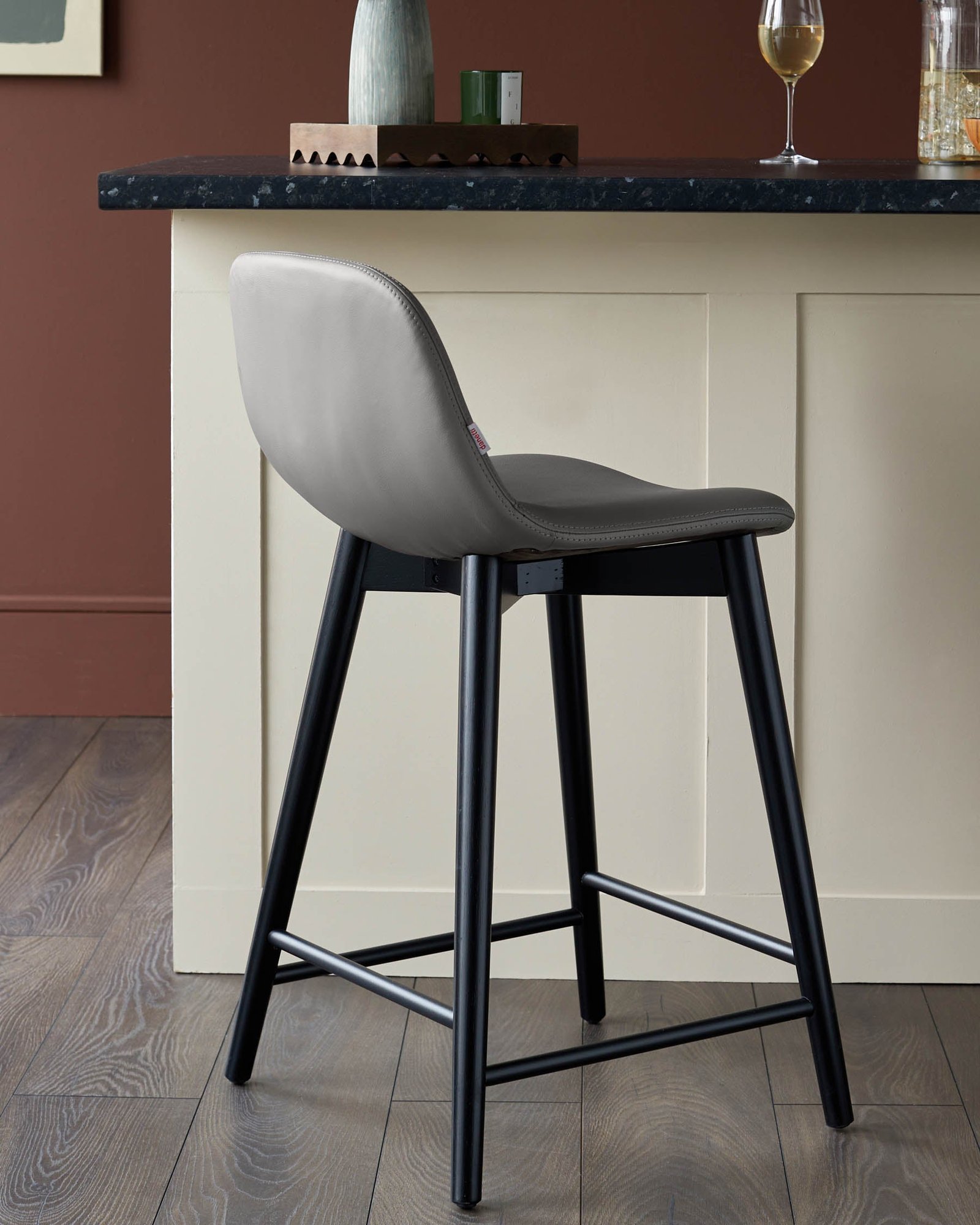 Dusk Hudson Dark Grey Leather Bar Stool Side