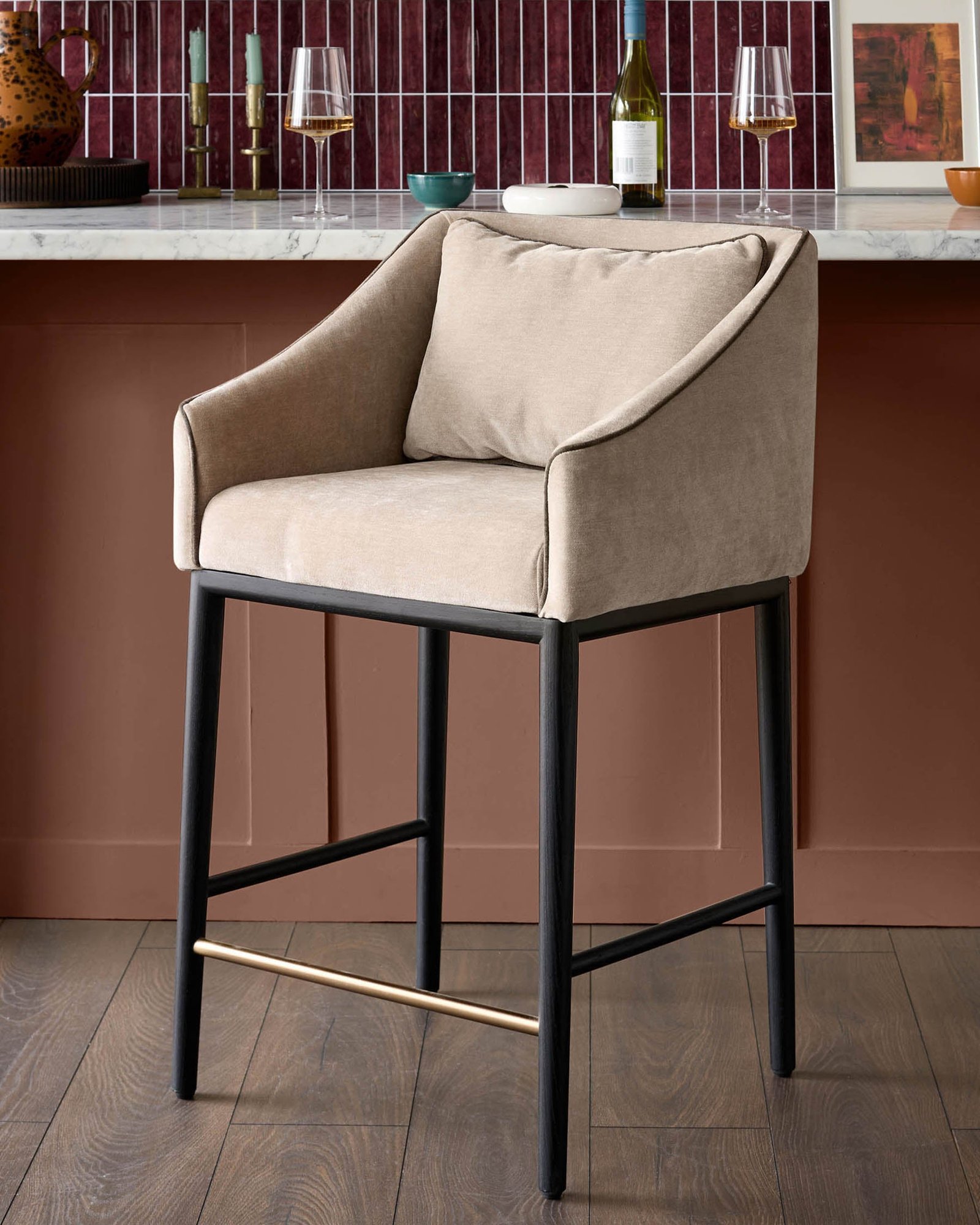 Dusk Julep champagne fabric bar stool Front