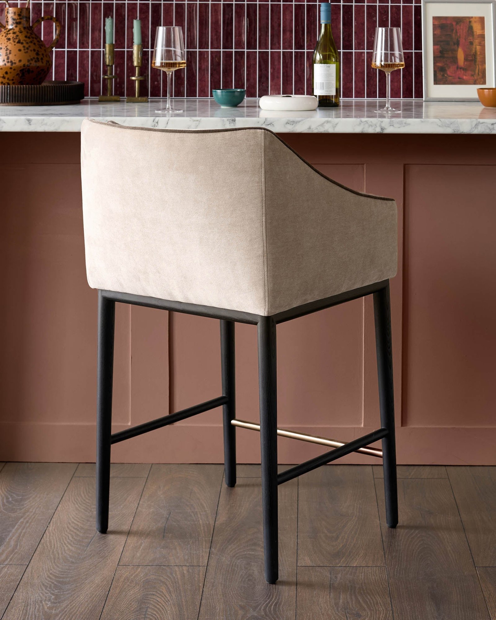 Dusk Julep champagne fabric bar stool Side