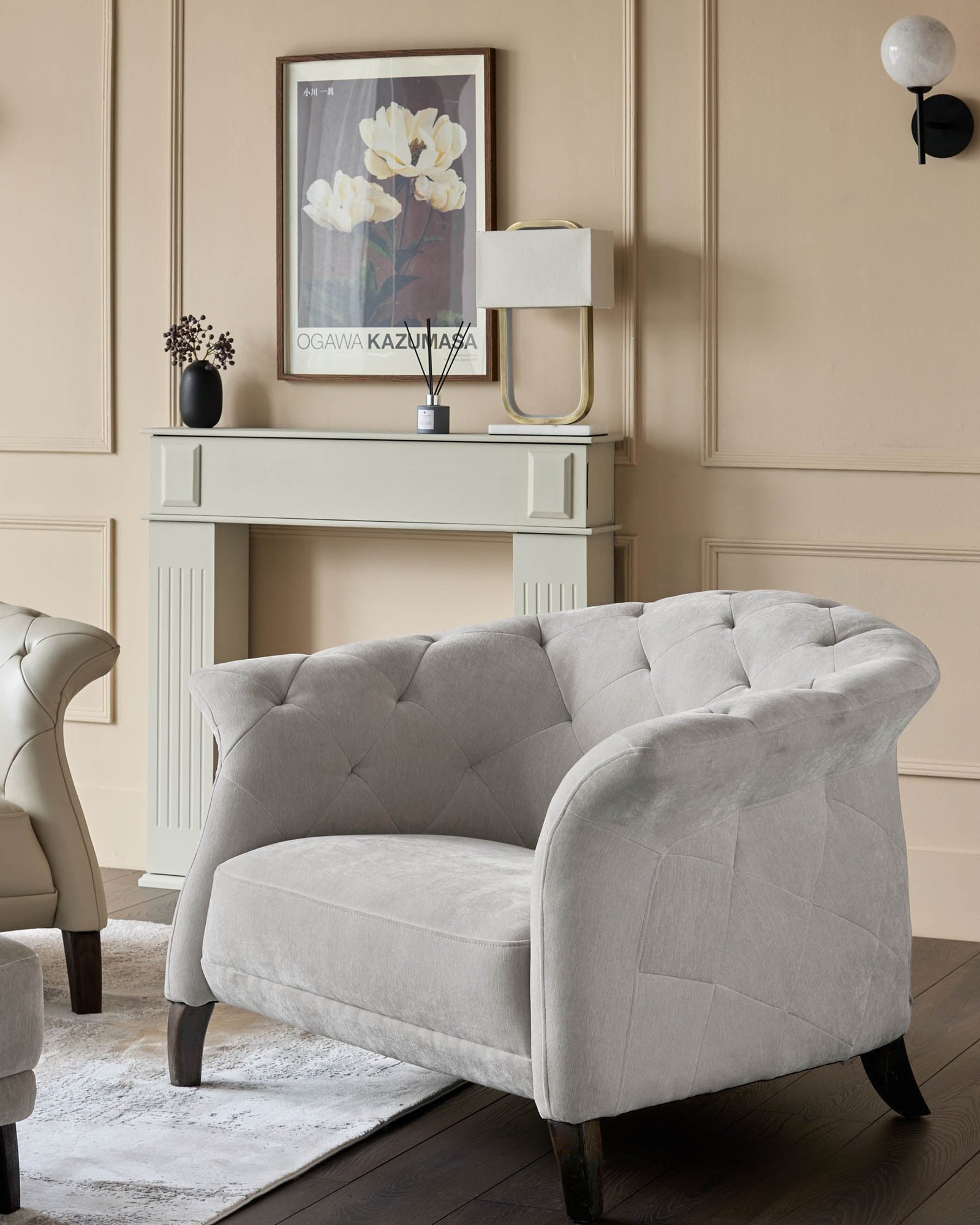 Dusk Luxe Light Grey Fabric Armchair Back