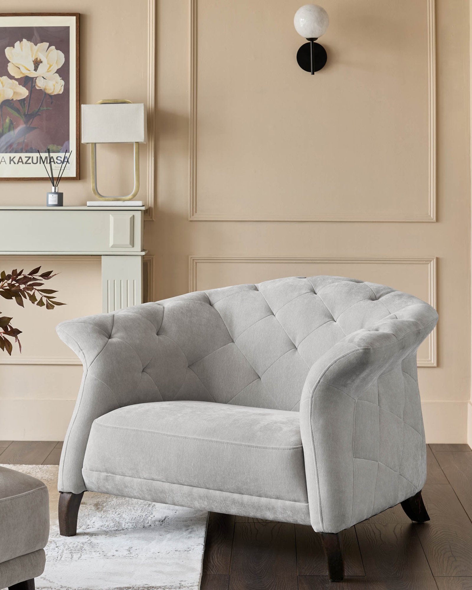 Dusk Luxe Light Grey Fabric Armchair Front