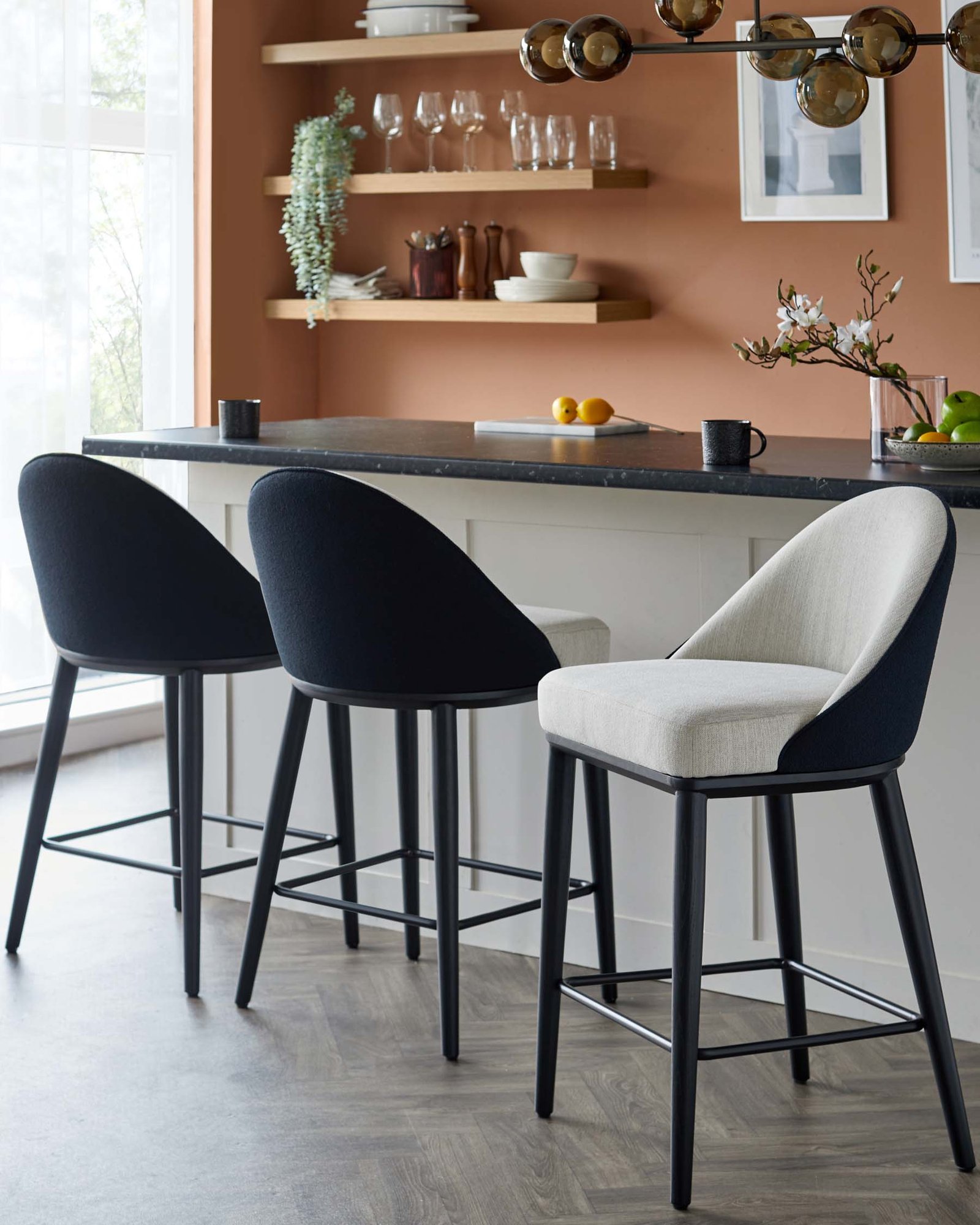 Dusk Scarlett black mixed material bar stool Back