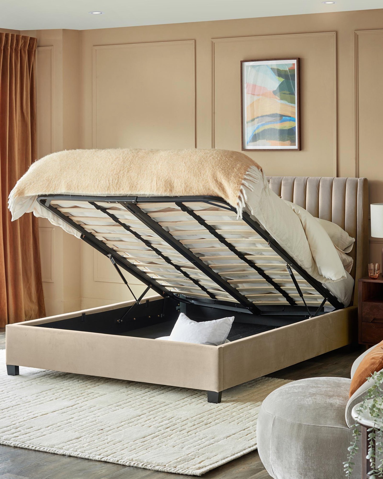 Dusk Scotland Amalfi Champagne Velvet Double Ottoman Storage Bed Side