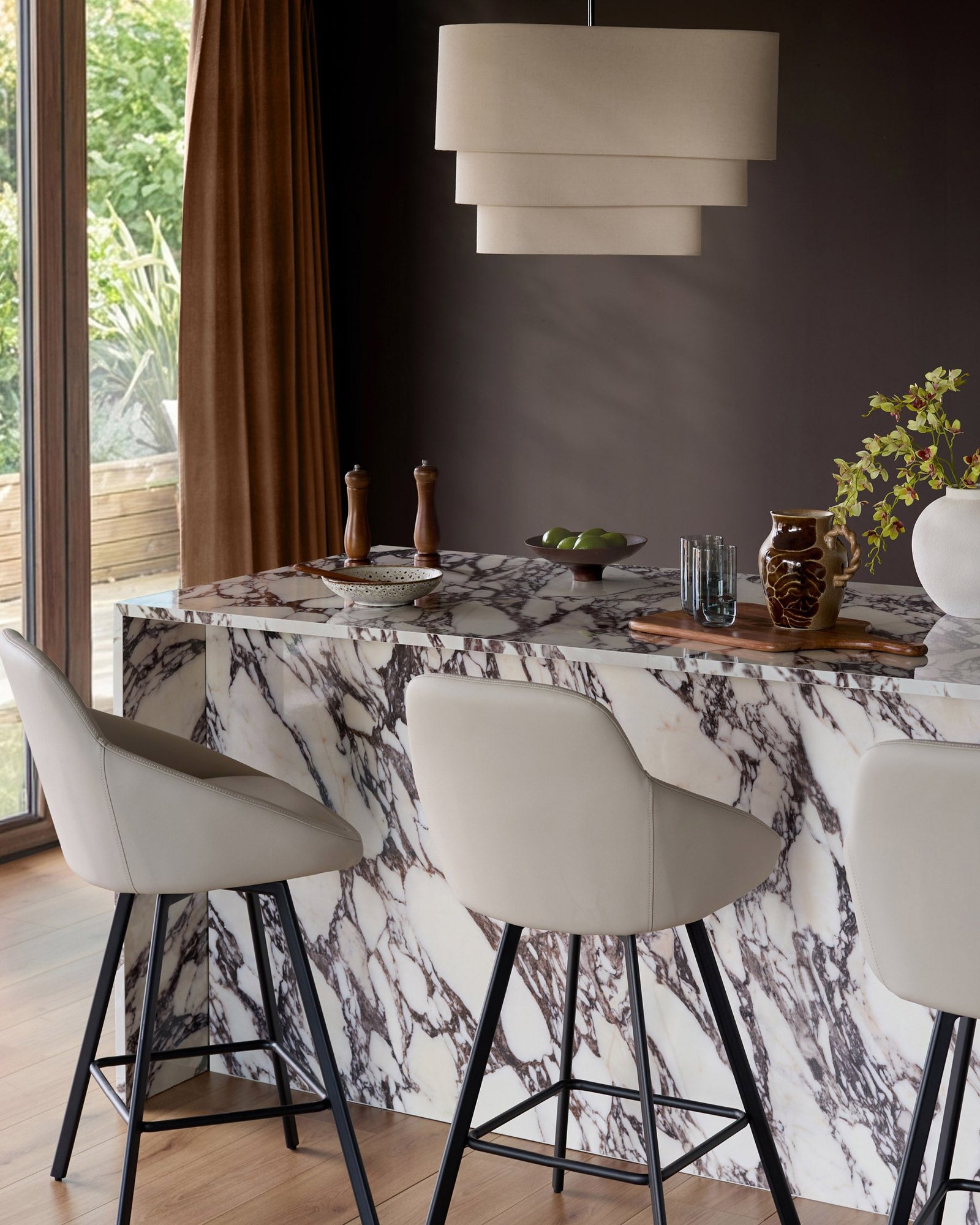 Dusk Scotland Cleo light grey faux leather swivel bar stool Back