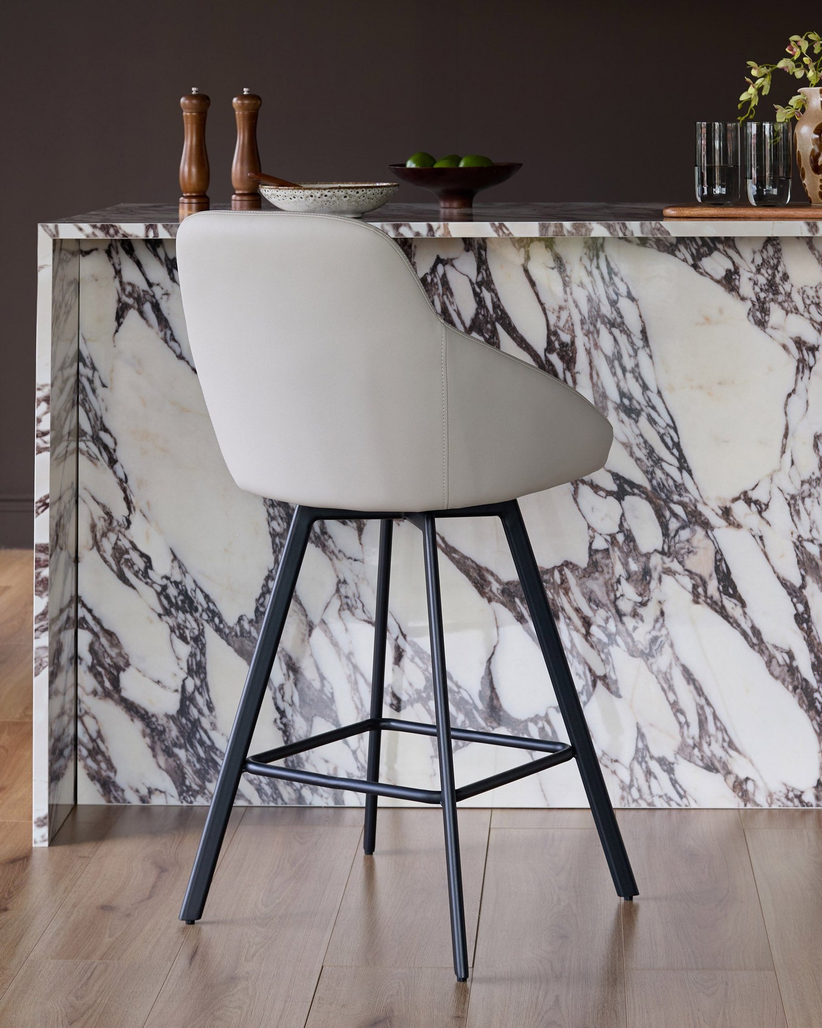 Dusk Scotland Cleo light grey faux leather swivel bar stool Side