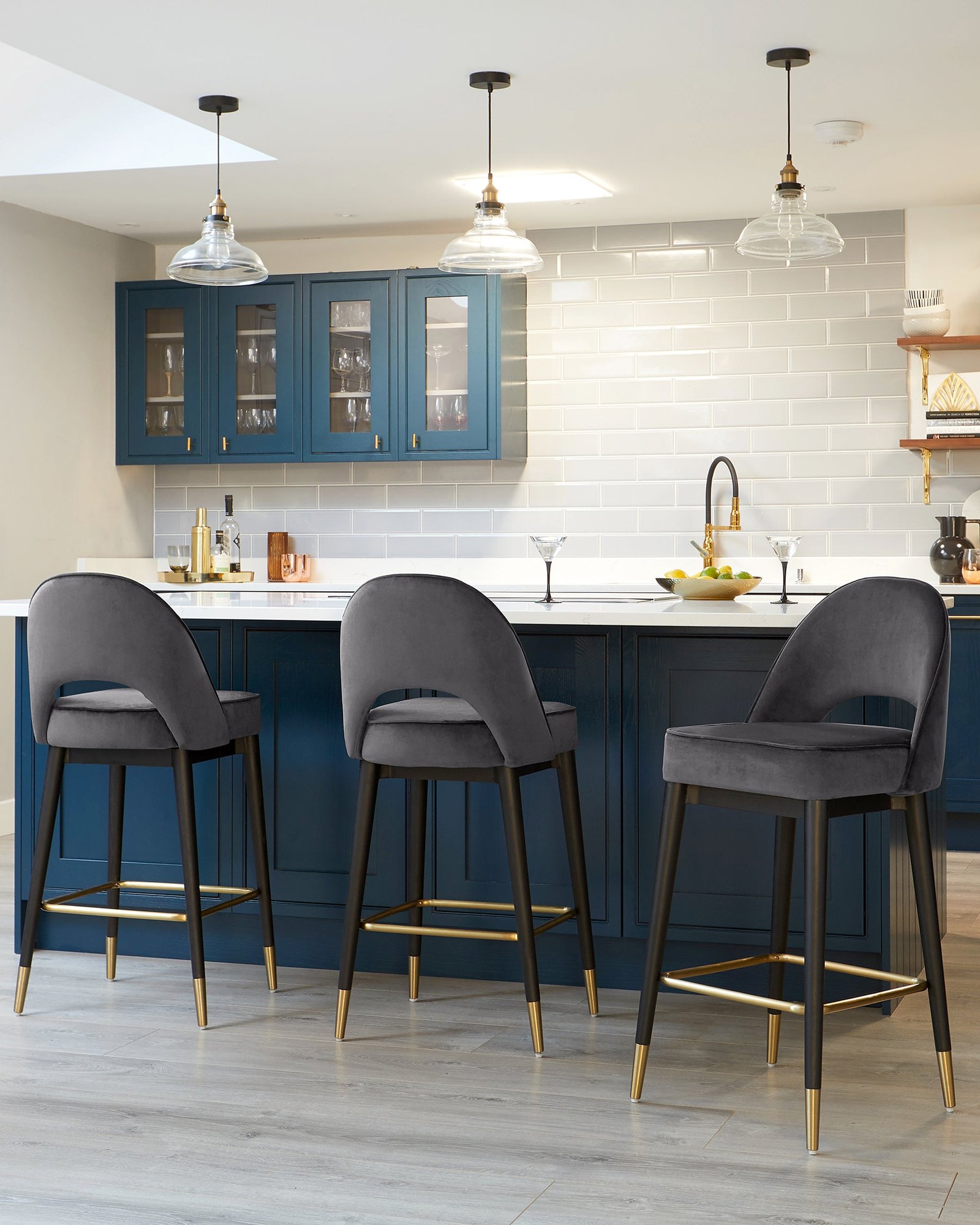 Dusk Scotland Clover Dark Grey Velvet Bar Stool Back