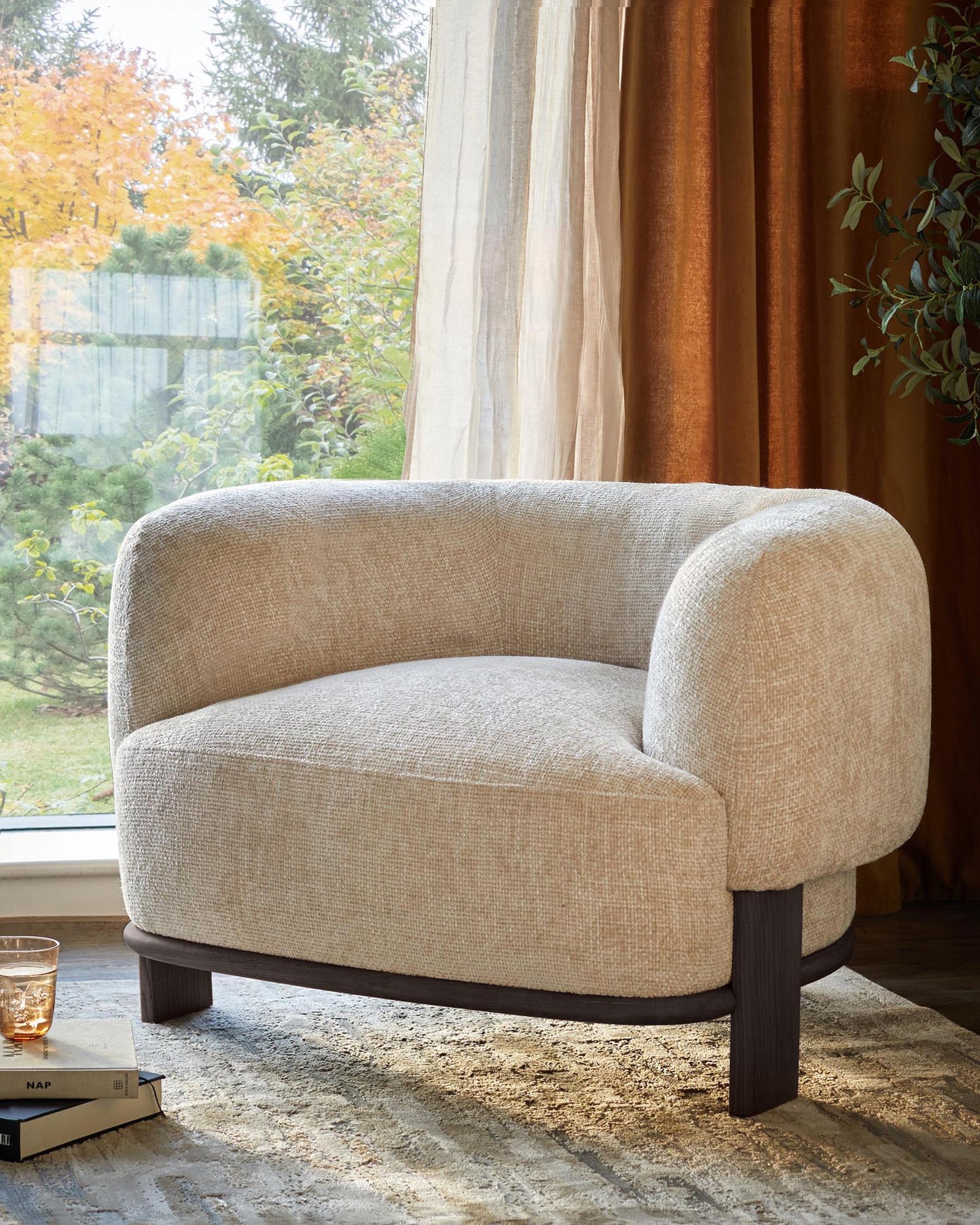 Dusk Scotland Florence natural fabric with dark wood armchair Back
