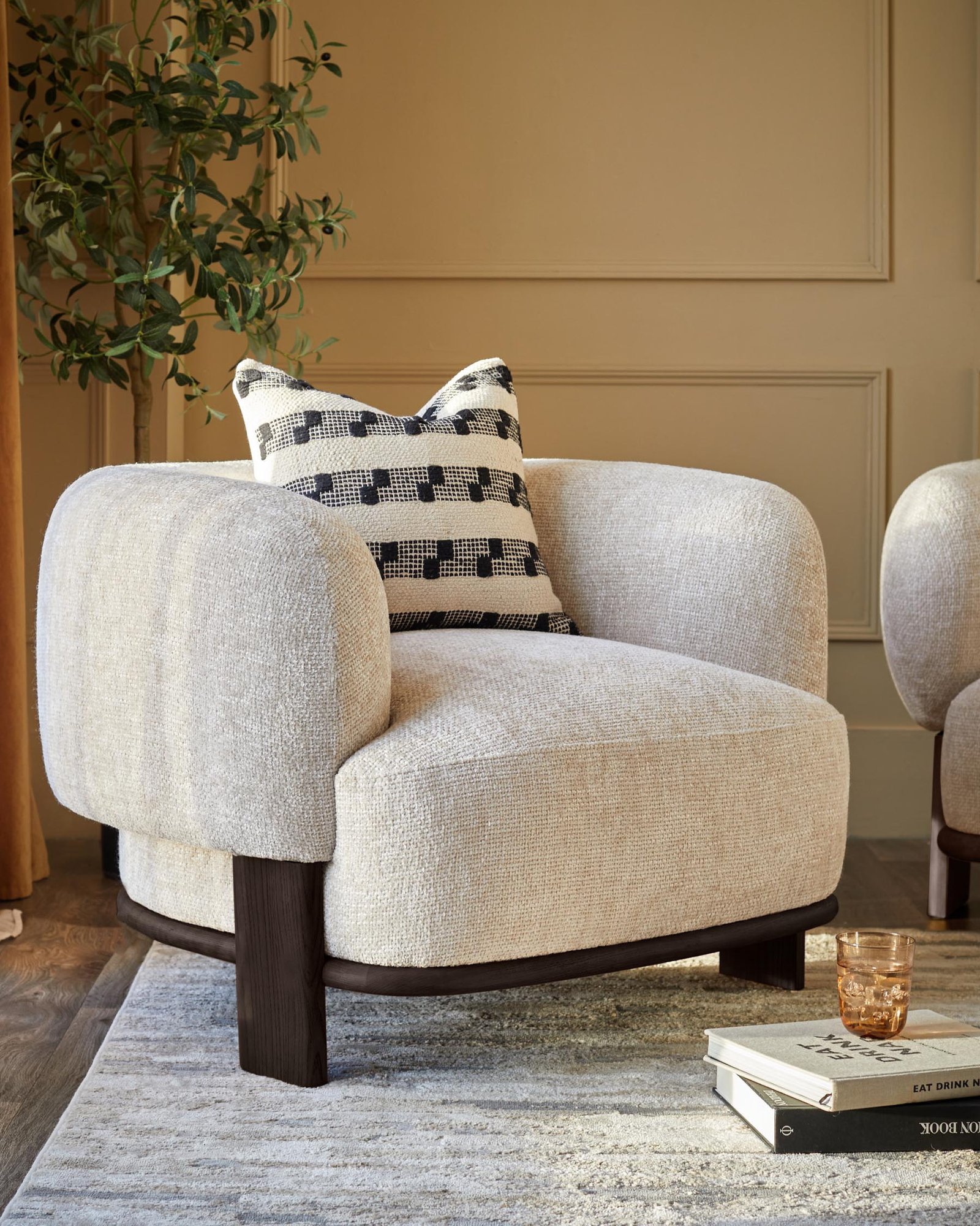 Dusk Scotland Florence natural fabric with dark wood armchair Front