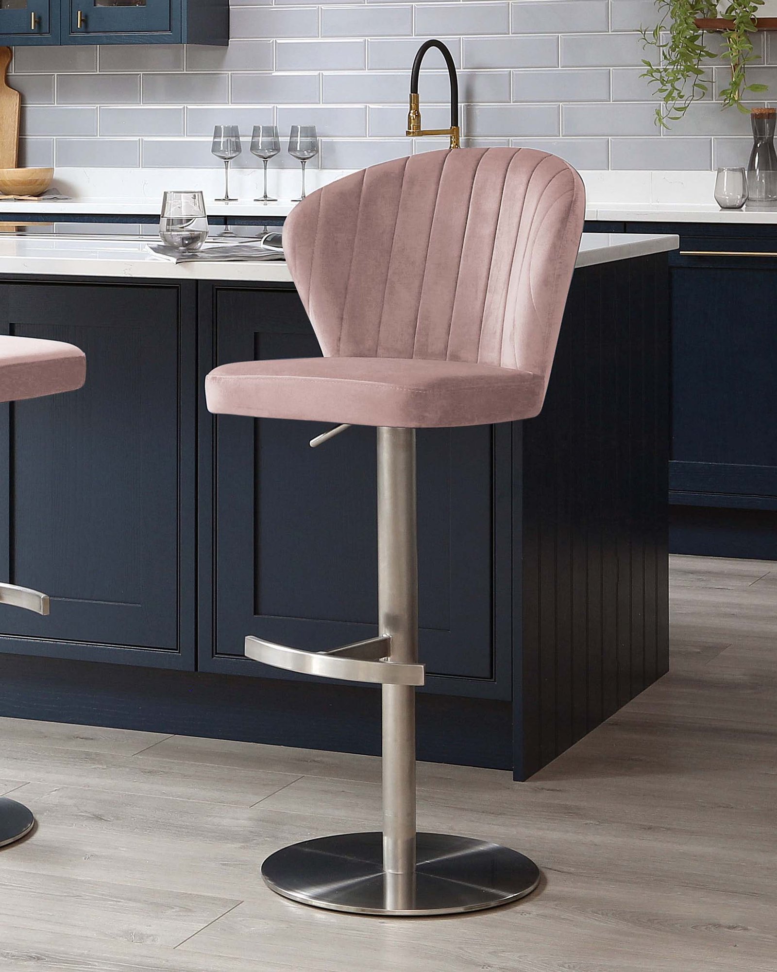 Dusk Scotland Harper Pink Velvet Gas Lift Bar Stool Front