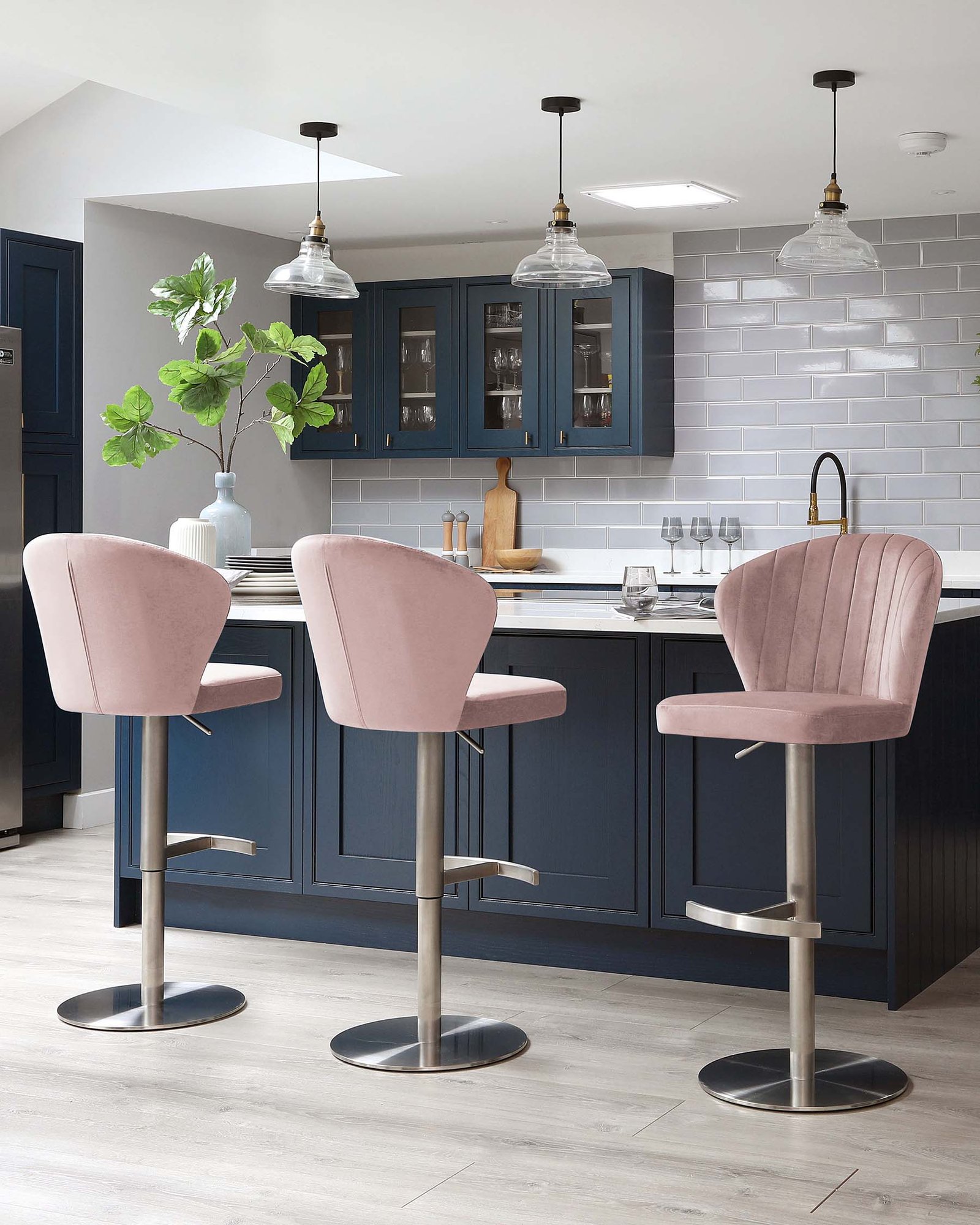 Dusk Scotland Harper Pink Velvet Gas Lift Bar Stool Side