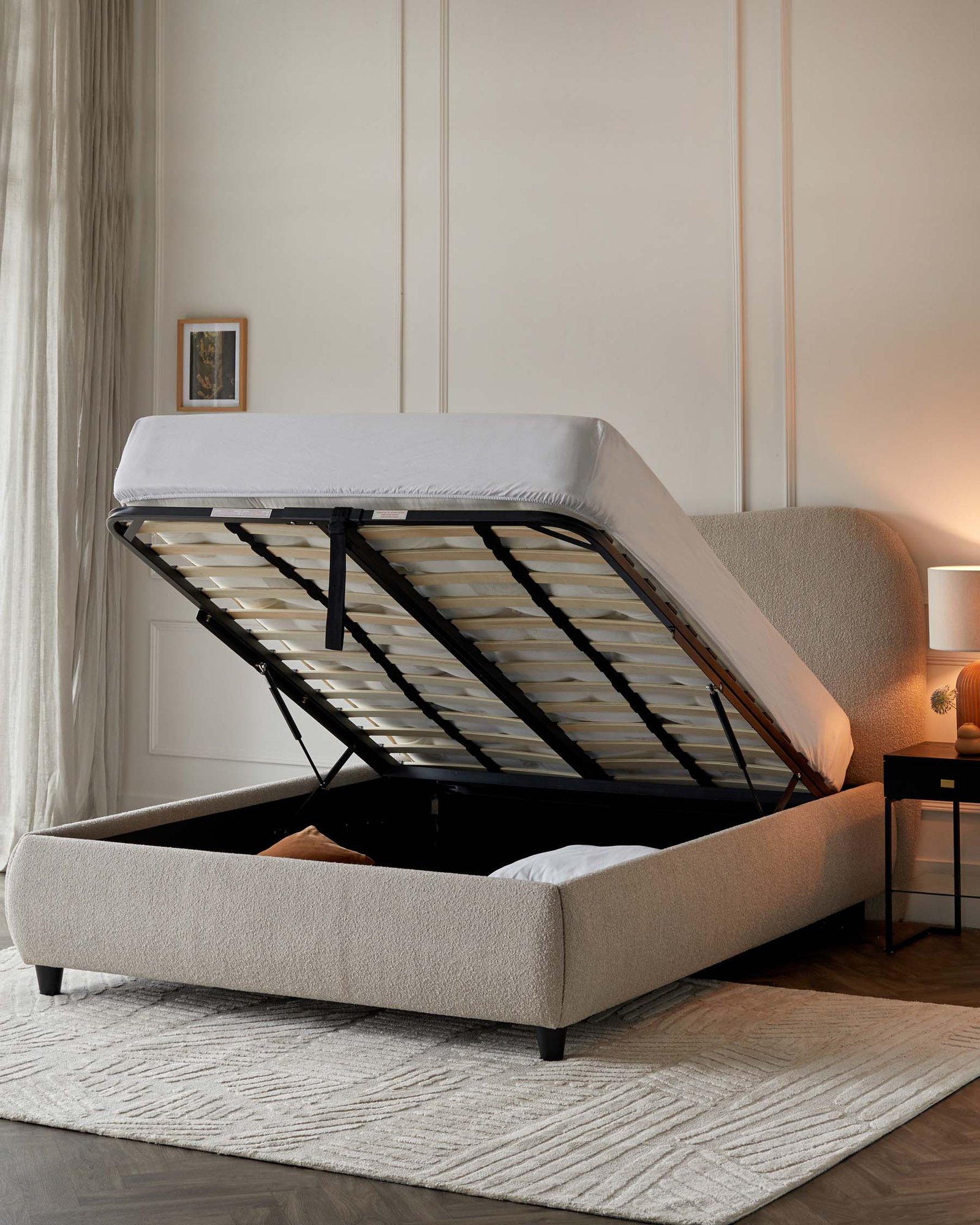 Dusk Scotland Lani Soft Boucle Natural King Ottoman Ottoman Storage Bed Back