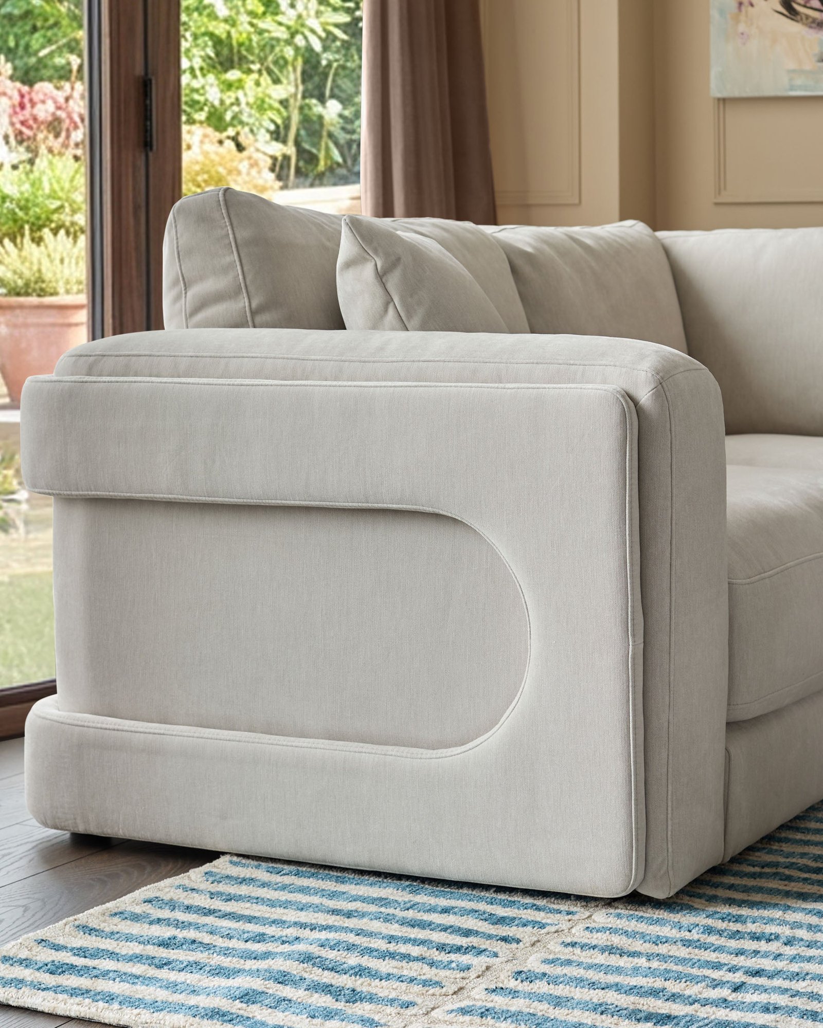 Dusk Scotland Lynetta natural grey chenille small corner sofa with footstool Side
