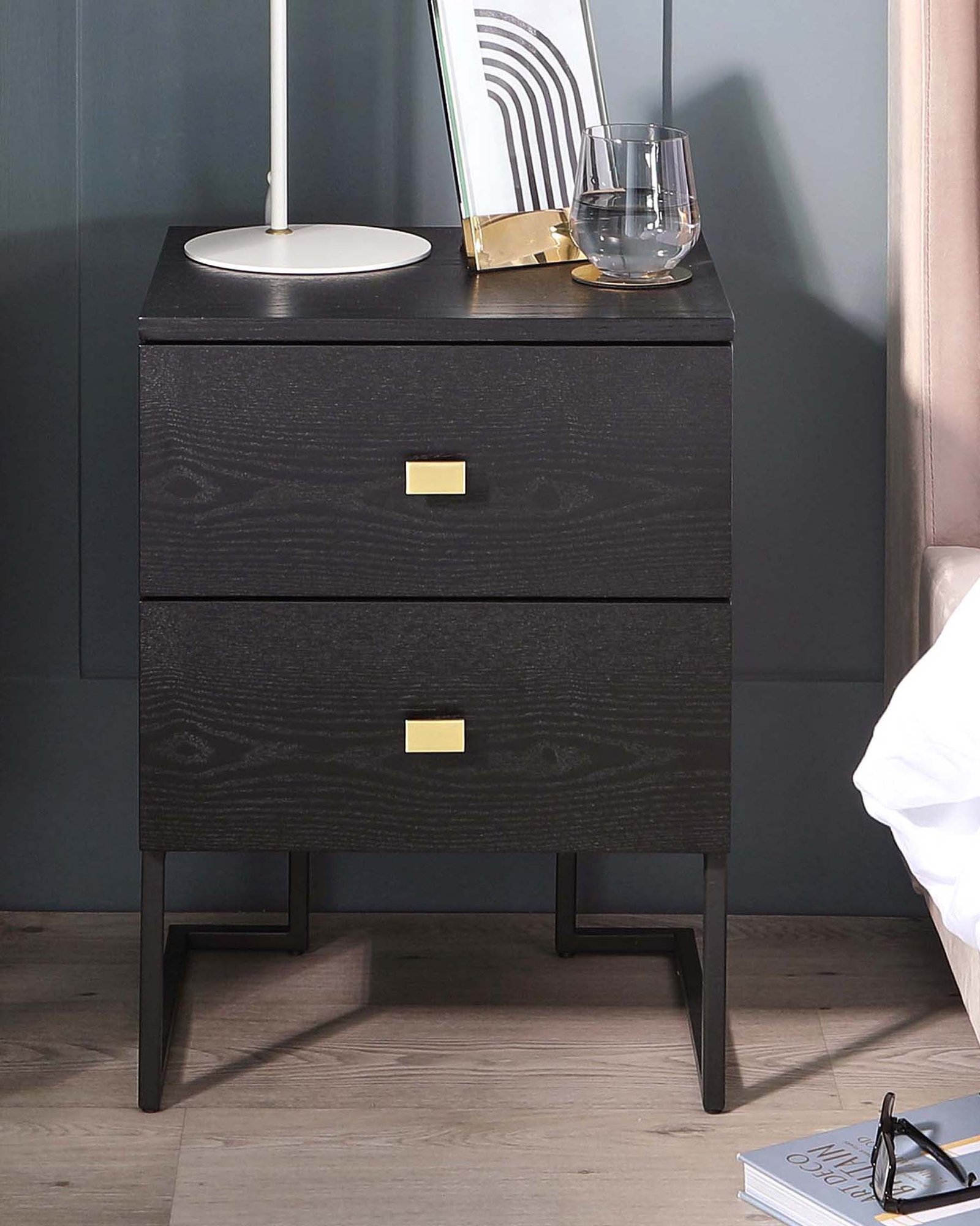 Dusk Scotland Odele Black Ash 2 Drawer Bedside Table Back