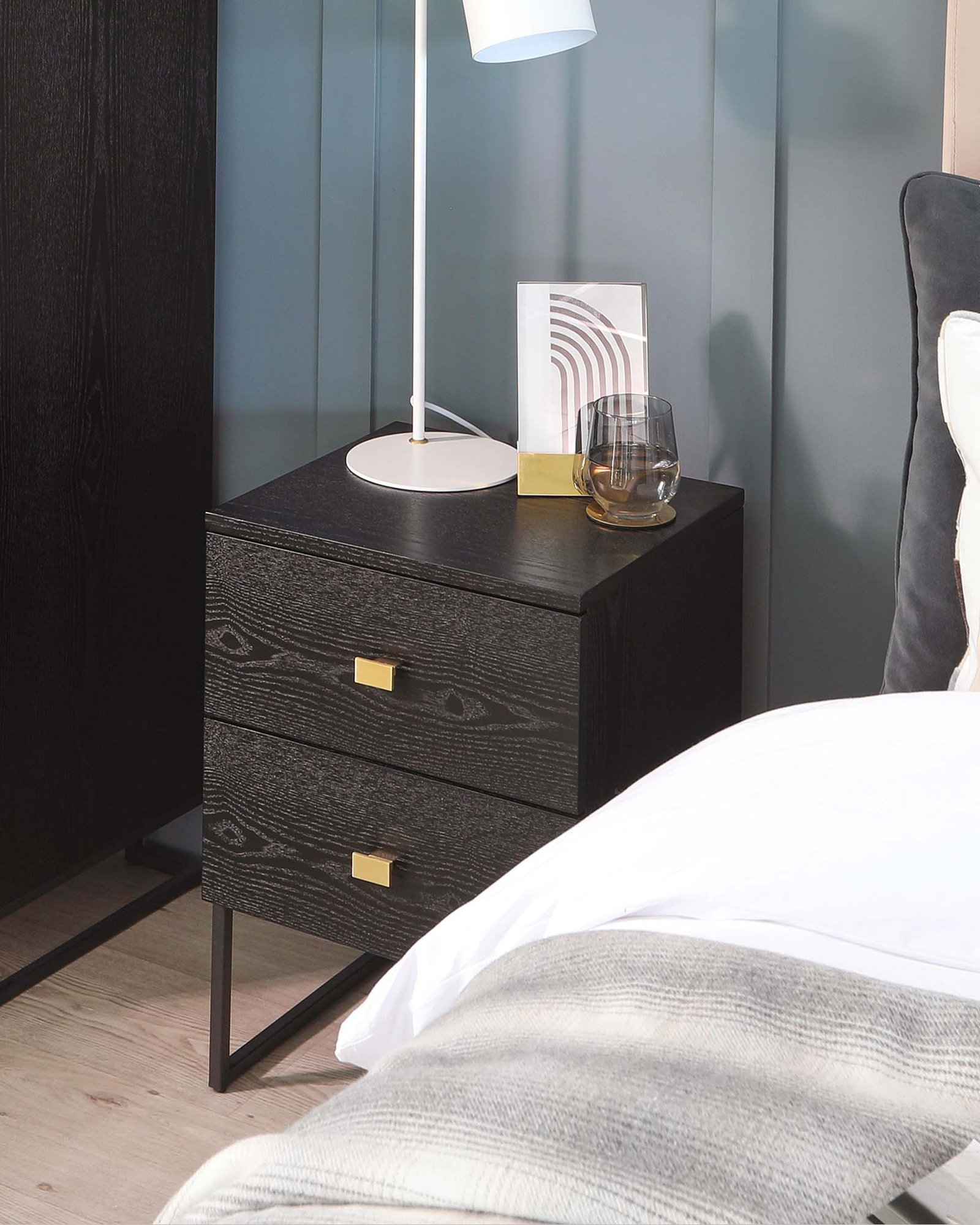 Dusk Scotland Odele Black Ash 2 Drawer Bedside Table Front