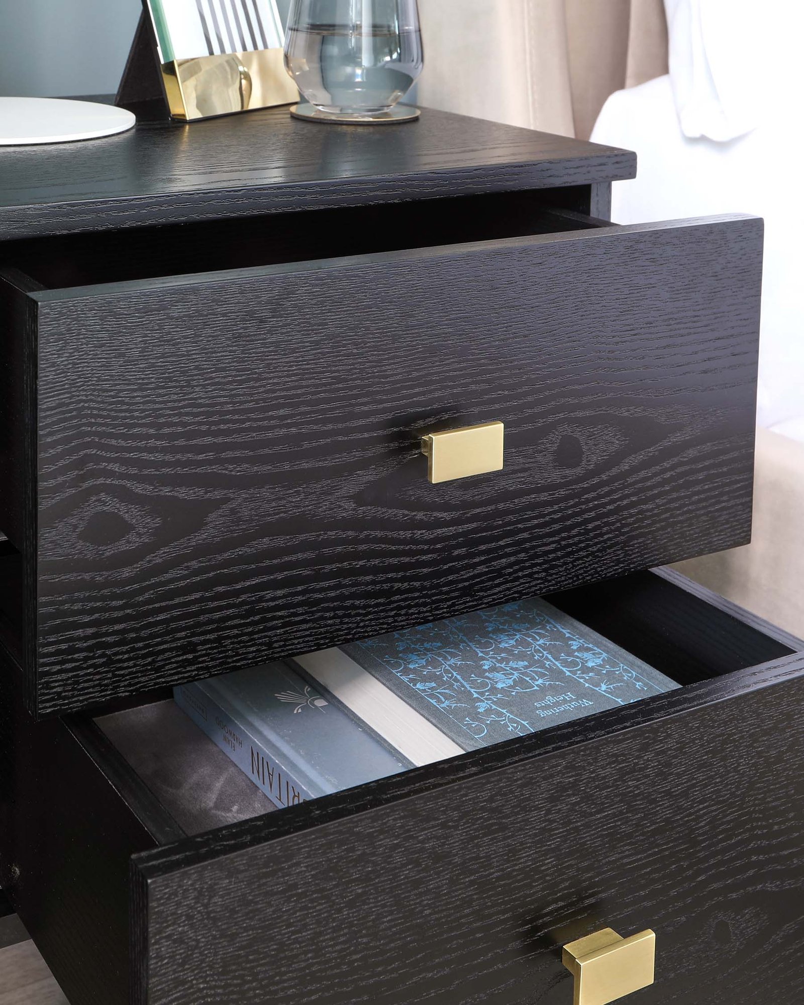 Dusk Scotland Odele Black Ash 2 Drawer Bedside Table Side