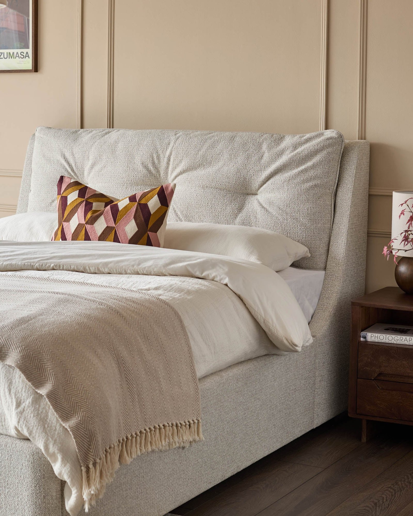 Dusk Siesta natural fabric double ottoman storage bed Front