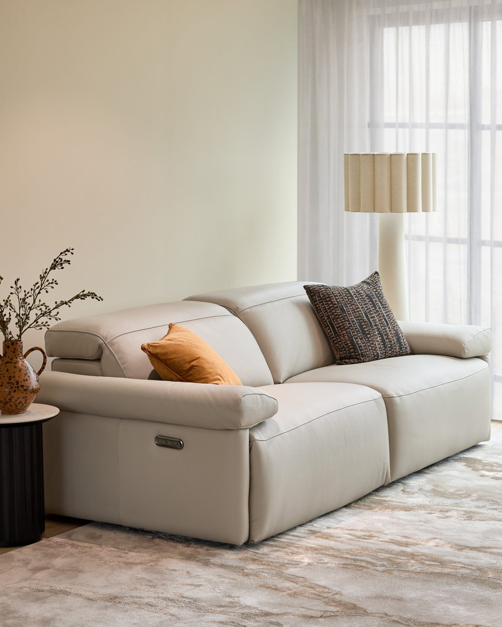 Dusk Triana natural grey leather 3 seater sofa Front